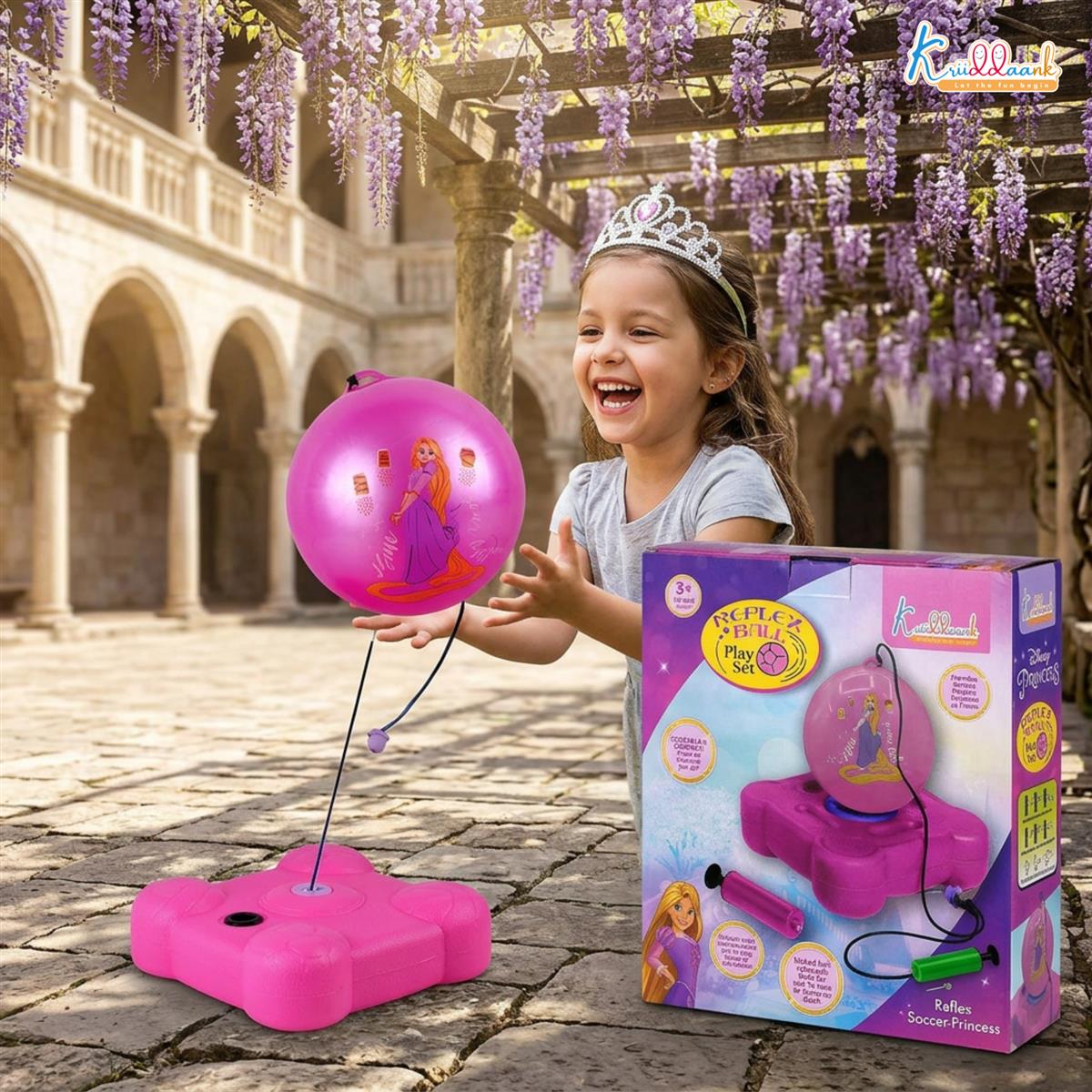 Princess Reflex Soccer Ball Solo Training Kit for Girls - Indoor & Outdoor Football Game with Recoil Action Return - Skill Building Sports Toy for Kids Age 3+ (Pink)