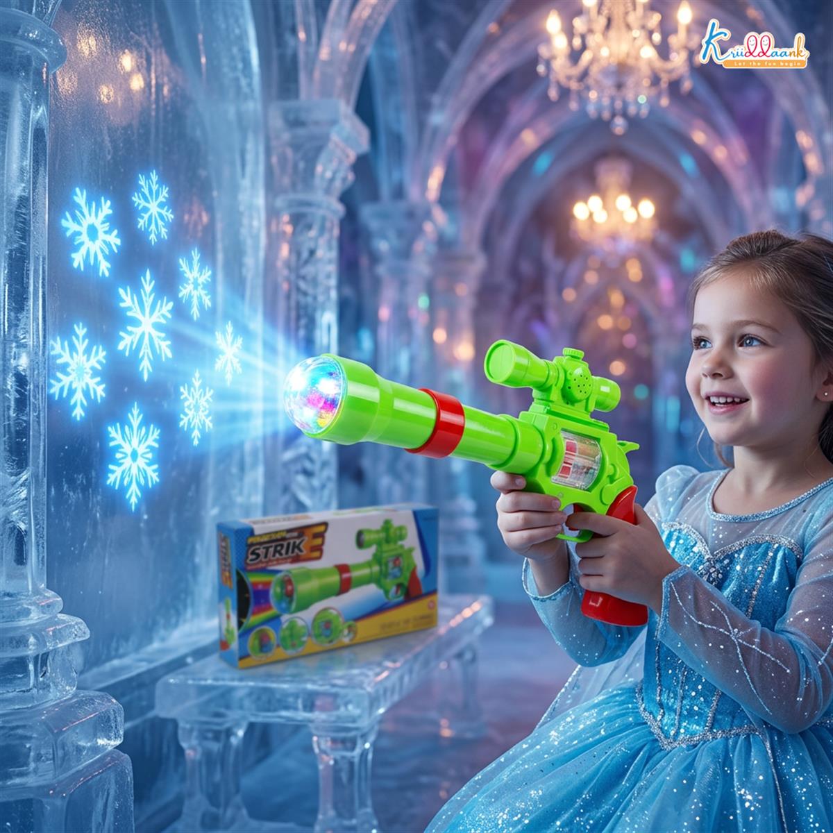 Kriiddaank Strike Gun Toy - Kids Safe Soft Bullet Blaster with Foam Bullets, Sound & Projection Lights - Battery Operated Shooting Playset for Boys & Girls, Multicolor - Ages 3+