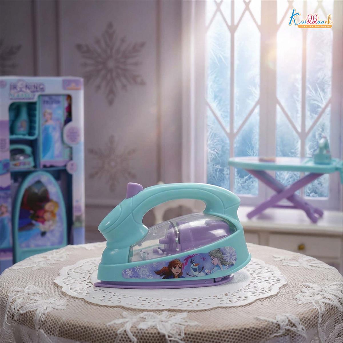 Frozen Portable Iron Playset with Elsa & Anna - 8-Piece Ironing Toy Set with Realistic Light, Sound & Accessories - Educational Pretend Play Household Toy for Kids & Toddlers 3+