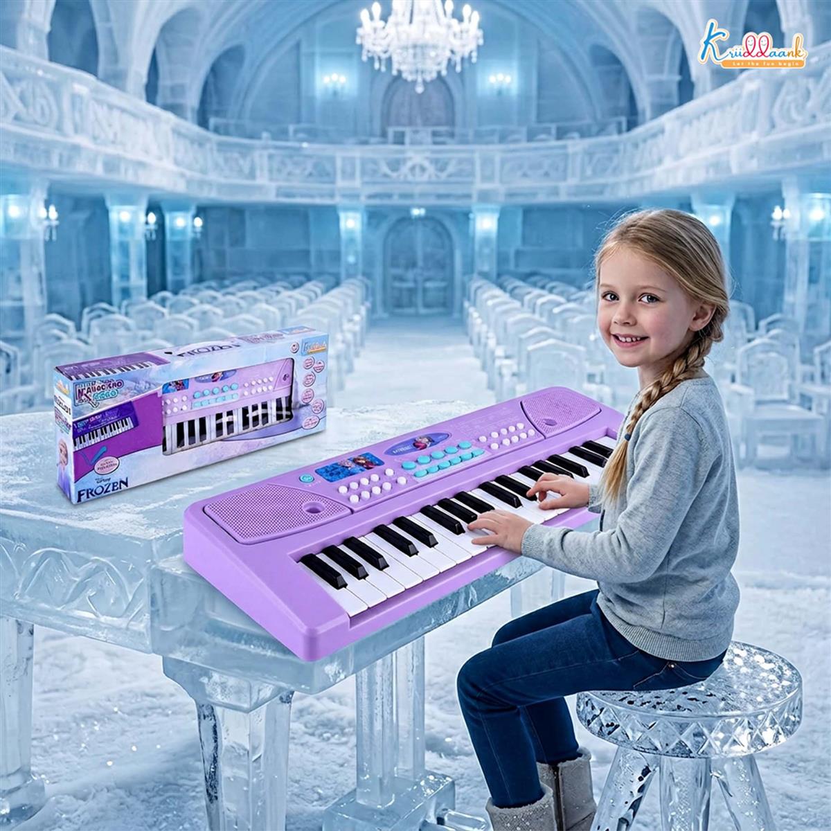 Frozen Keyboard Piano for Kids - Elsa & Anna Theme Musical Toy with Microphone & USB Cable, 8 Rhythms & 8 Instrument Sounds, Educational Learning Toy for Boys & Girls 3+ Years (Turkish Blue)
