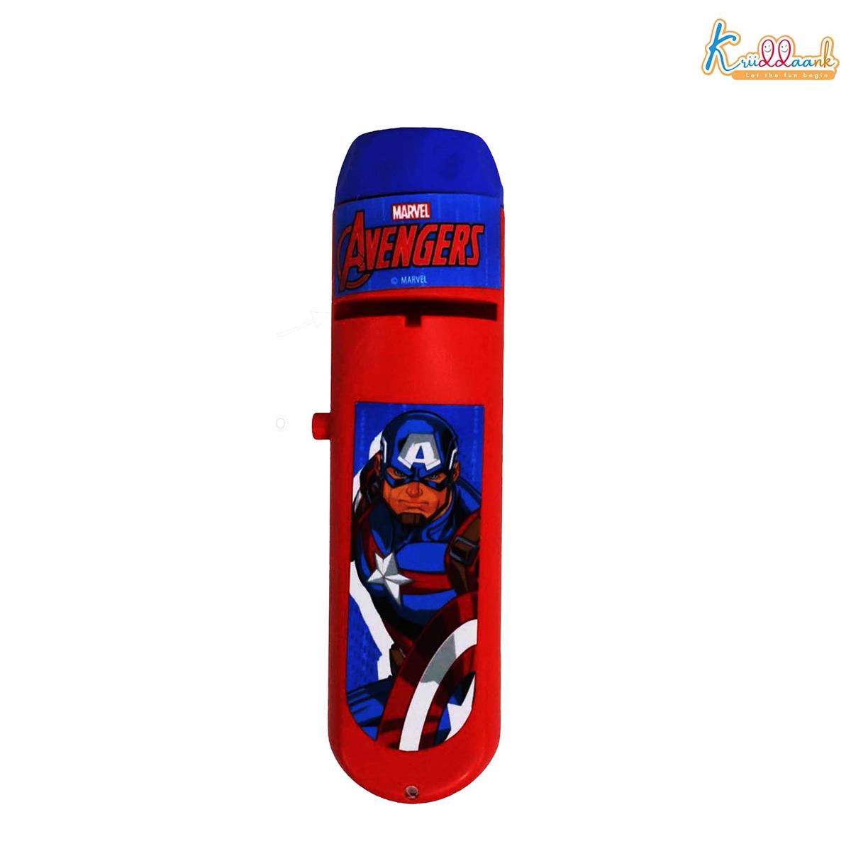 Marvel Avengers Projector Torch - Handheld Battery Operated LED Flashlight for Kids, Includes 3 Character Slides with 24 Patterns, Creative Drawing & Tracing Set with Stencils and Markers, Red