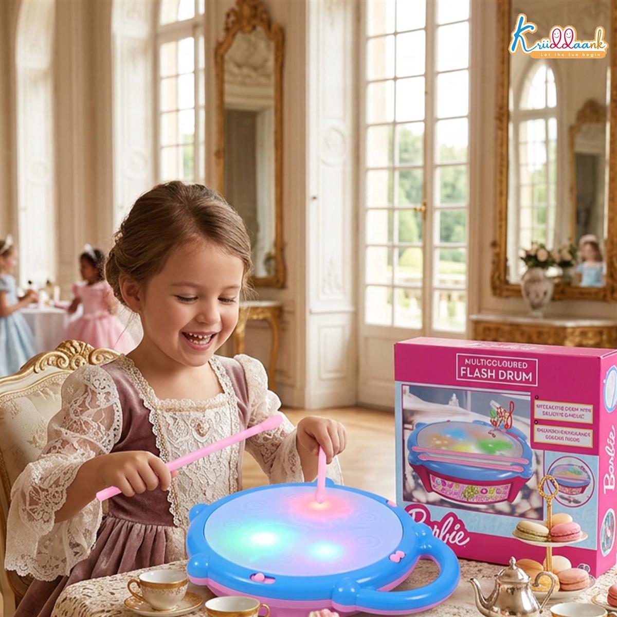 Barbie Electronic Flash Drum with 3D Rhythm Lights & Music | Educational Musical Toy for Kids 3+ Years | Interactive Pink Drum with 9 Songs & 5 Color-Changing Lights | Safe & Engaging Play