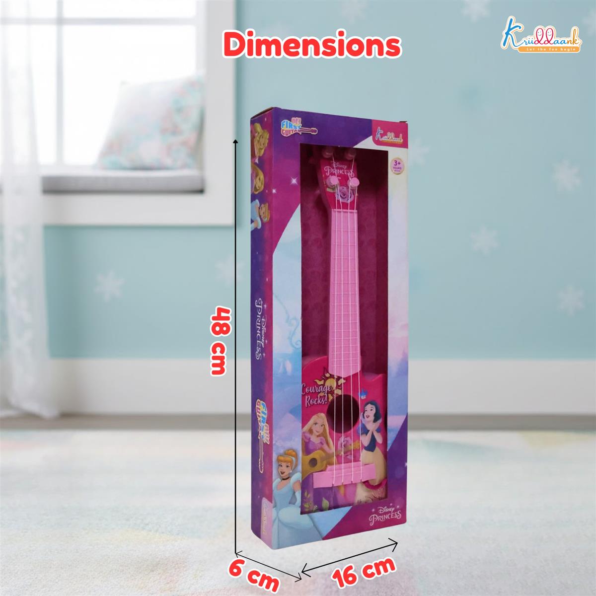 Disney Princess Theme 4-String Toy Guitar for Girls - Small Educational Musical Instrument for Kids Age 3+ - Lightweight & Safe Design - Ideal Birthday Gift for Aspiring Musicians