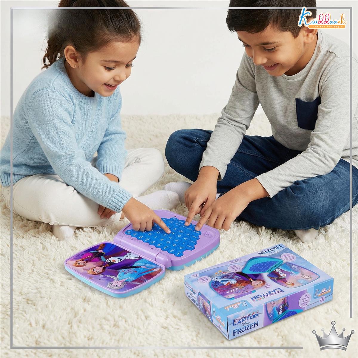 Frozen Theme Educational Laptop for Kids â€“ Screen-Free Learning Toy for Preschoolers, Interactive Alphabet & Number Pronunciation Computer, Safe & Durable Early Education Toy for Ages 3+, Turkish Blue