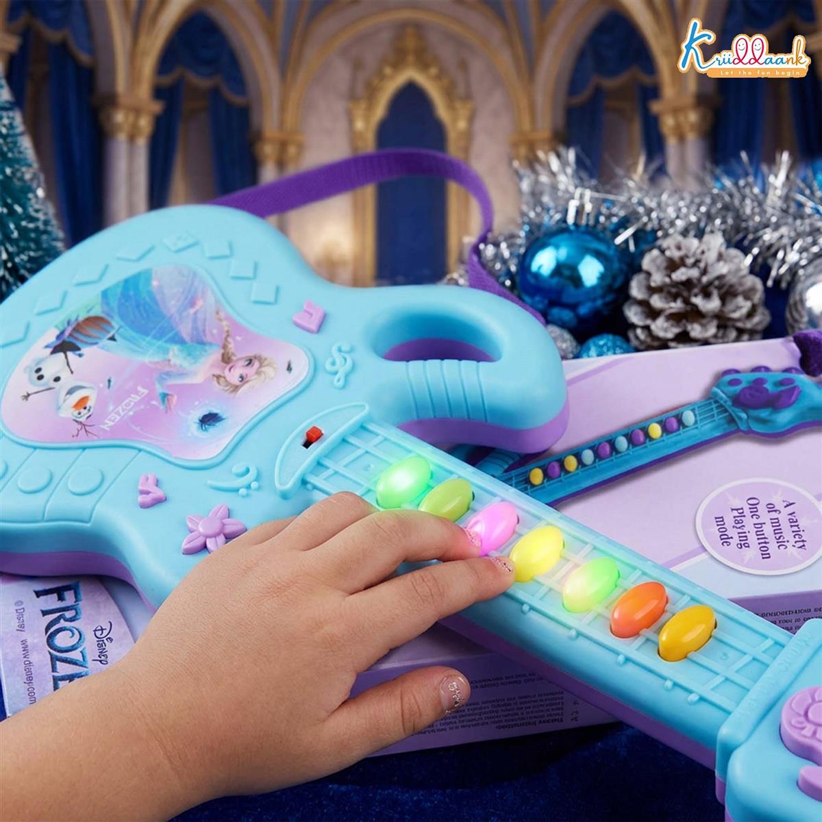 Frozen Theme Musical Guitar for Kids with Elsa & Anna - Lights & Sound Toy, Turkish Blue, Educational Music Toy for Boys & Girls Ages 3+, Battery Operated (44cm)