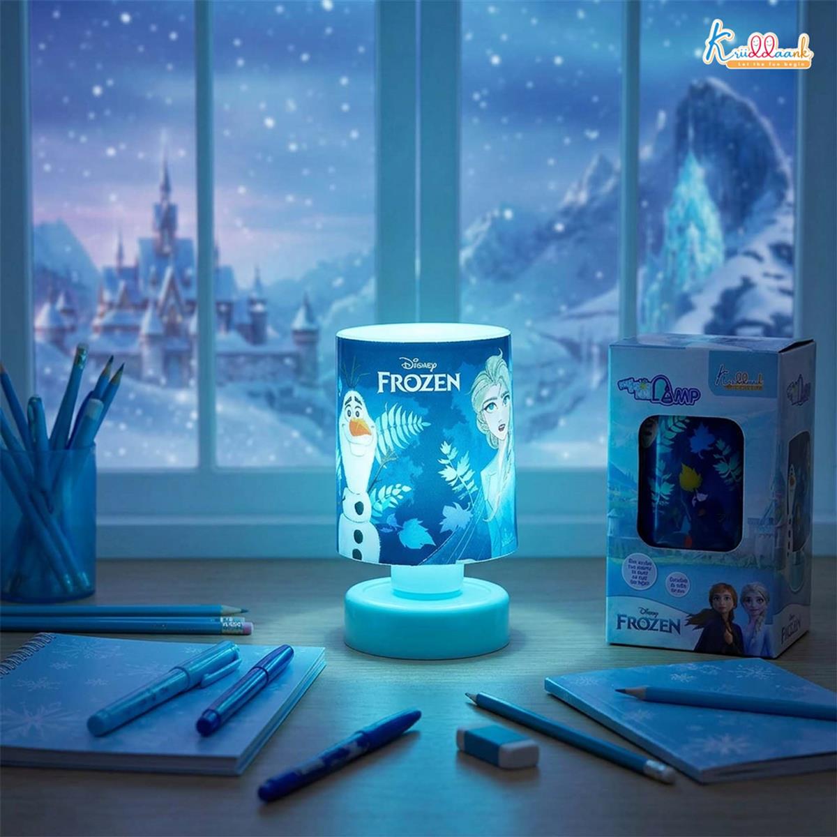 Kriiddaank Frozen Theme LED Table Lamp for Kids - Elsa & Anna Push & Glow Desk Light, Battery Operated Portable Night Light for Study, Bedroom & Decoration - Safe for Ages 3+ (Turkish Blue)