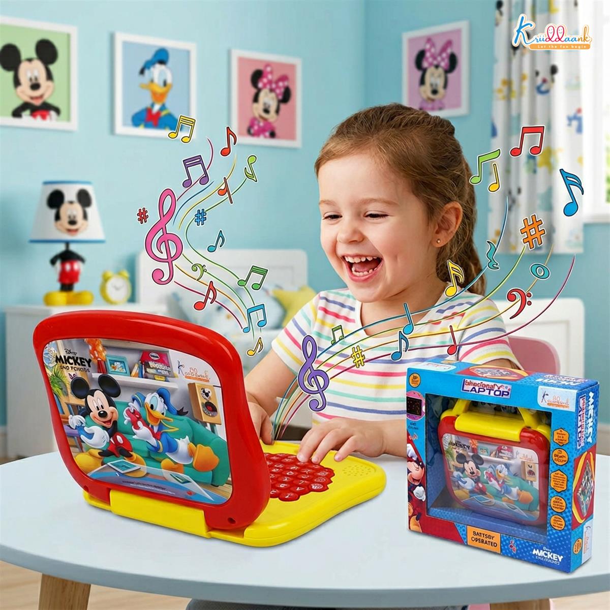 LTS Mickey Mouse Theme Educational Laptop for Kids - Interactive Preschool Learning Toy with Alphabet, Numbers & Word Pronunciation, Battery Operated English Computer for Boys & Girls 3+ Years