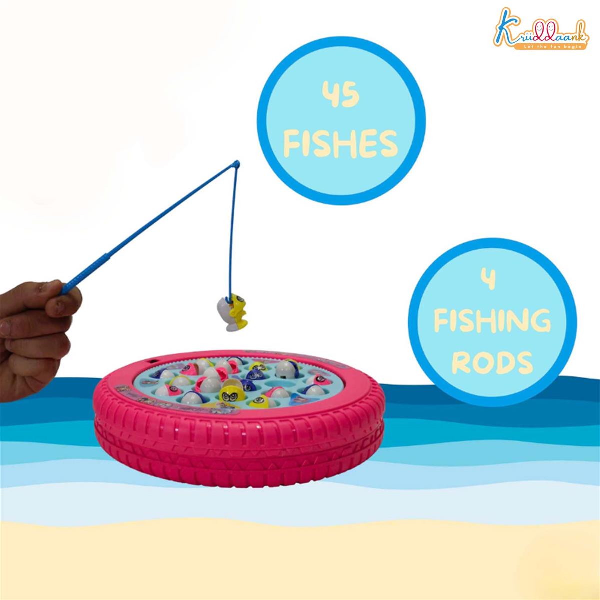 Minnie Musical Fishing Game - Electronic Rotating Board with 45 Fishes & 4 Poles, Ocean Theme Battery Operated Toy, Educational Pink Fishing Game for Kids & Toddlers, Ages 3+