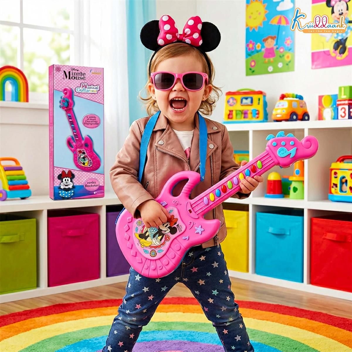 Minnie Musical Guitar for Toddlers - Pink Sing-Along Karaoke Junior Music Toy with Inbuilt Tones & Lights - Educational Role Play Rockstar Guitar Gift for Kids 3+ Years Old