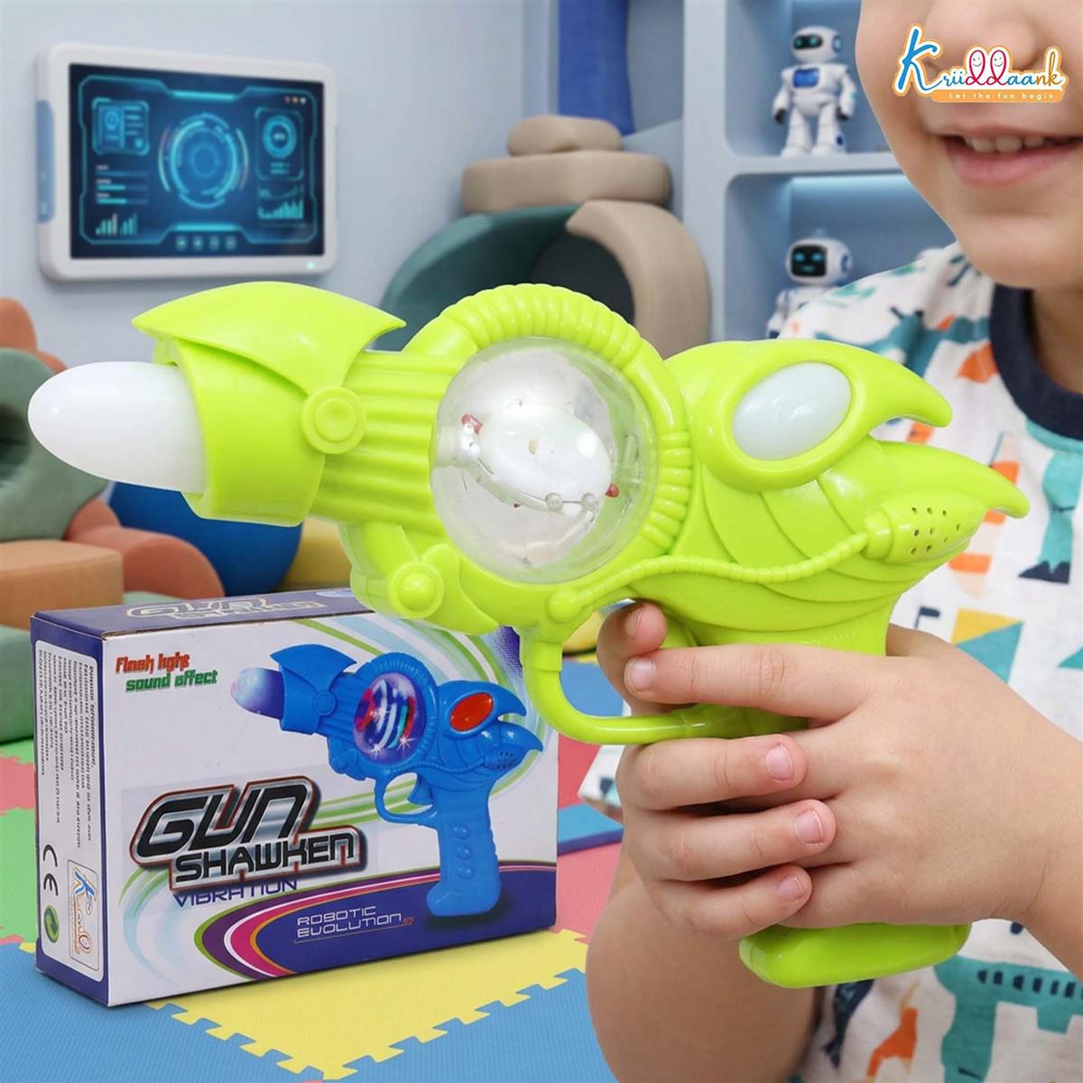 Kriiddank Musical Gun Shooting Playset for Boys & Girls - Bullet Blaster Action Toy with Foam Soft Bullets, Realistic Sound & Lights, Safe Fun for Kids Age 3+ Years (Multicolor)