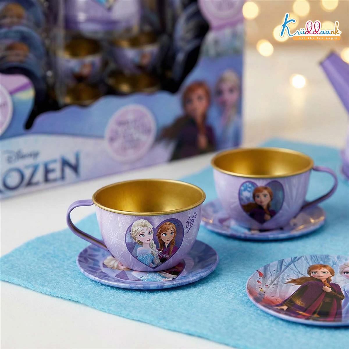 Disney Frozen Elsa & Anna 14-Piece Tin Plate Tea Set for Girls - Fun Pretend Play Tea Party Toy - Durable, Lightweight & Safe Role Play Kit for Kids, Ages 3+