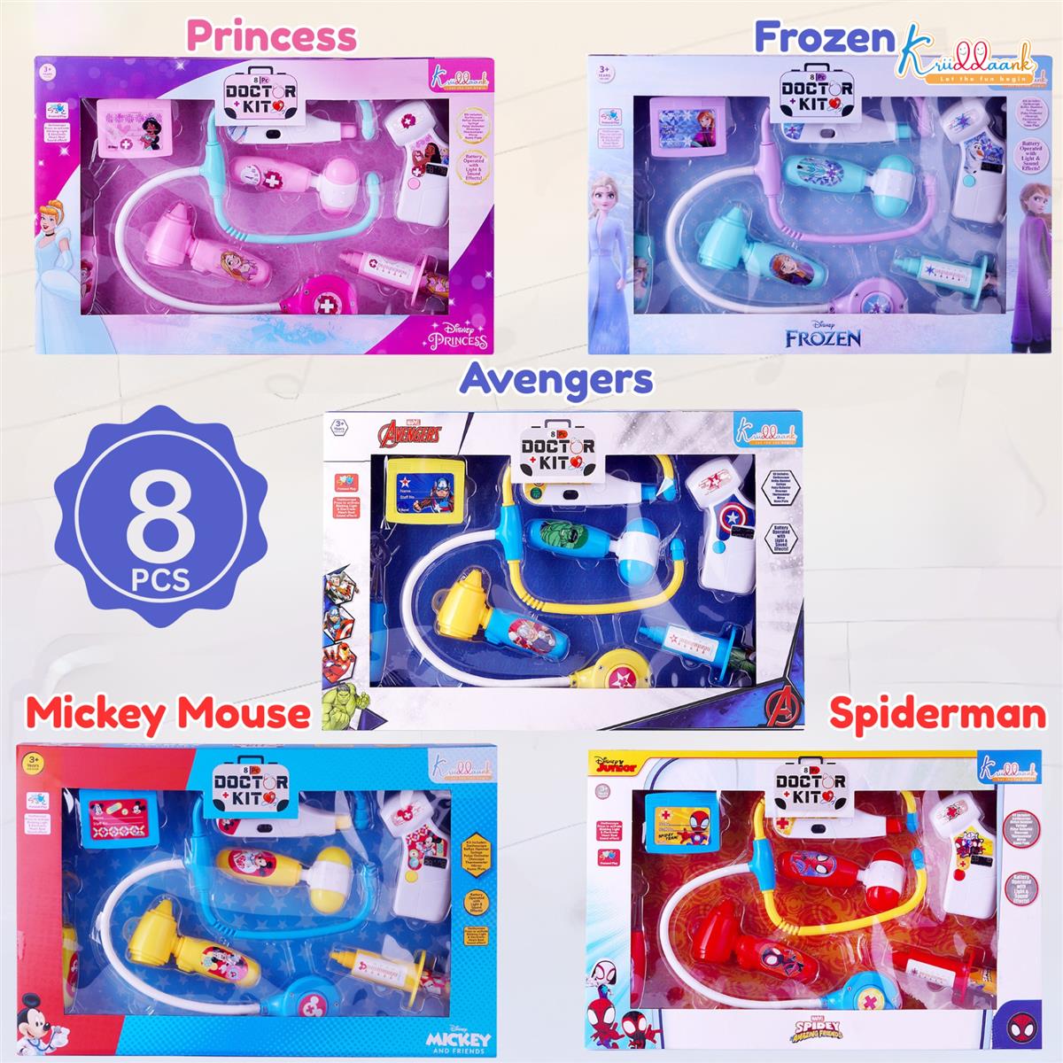 Disney Mickey Mouse Theme Doctor Set for Kids with Light & Sound Stethoscope - 8-Piece Medical Kit for Pretend Play, Educational Toy for Toddlers Aged 3+, Safe & Interactive Disney Toy