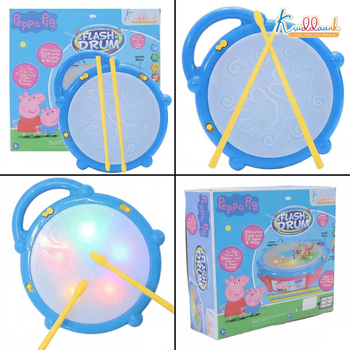 Hasbro Peppa Pig Theme Flash Drum Musical Toy with 3D LED Lights, 9 Songs & 9 Drum Sounds - Interactive Rhythm & Beats Toy for Kids 3+ Years - Pink Educational Sensory Toy