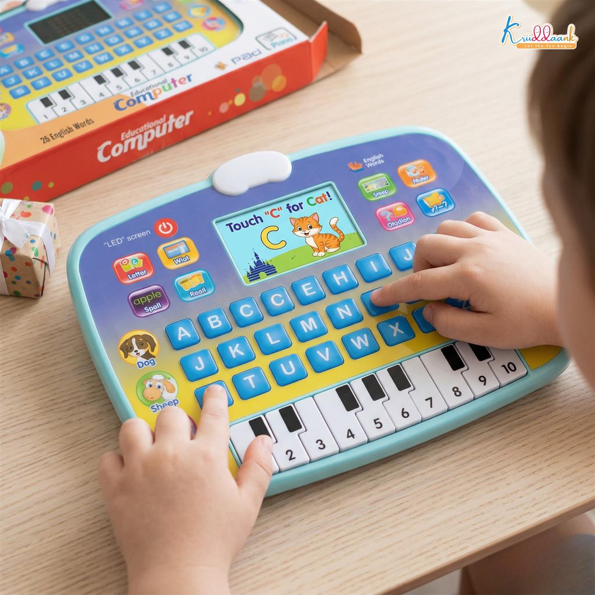 Kriiddaank Kids Learning Tablet - Educational Toy for 3+ Years with Quiz Mode, Alphabet & Number Learning, Piano Keys & Music - Interactive Birthday Gift for Boys & Girls, Multicolor