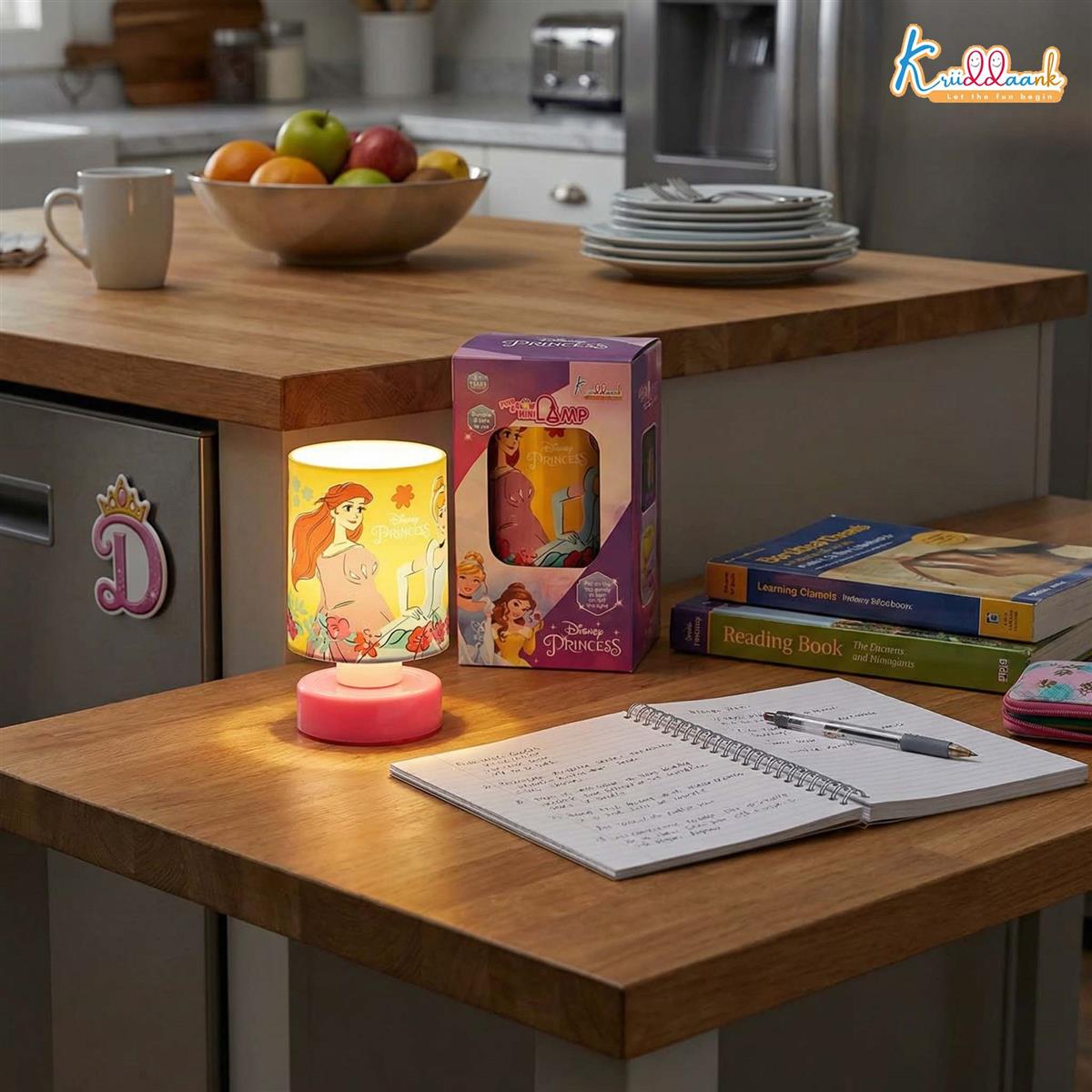 Disney Princess LED Night Light for Kids - Portable Push & Glow Table Lamp for Study, Bedroom & Decoration - Safe, Battery-Operated Desk Light for Girls, 3+ Years (Pink/Multicolour)