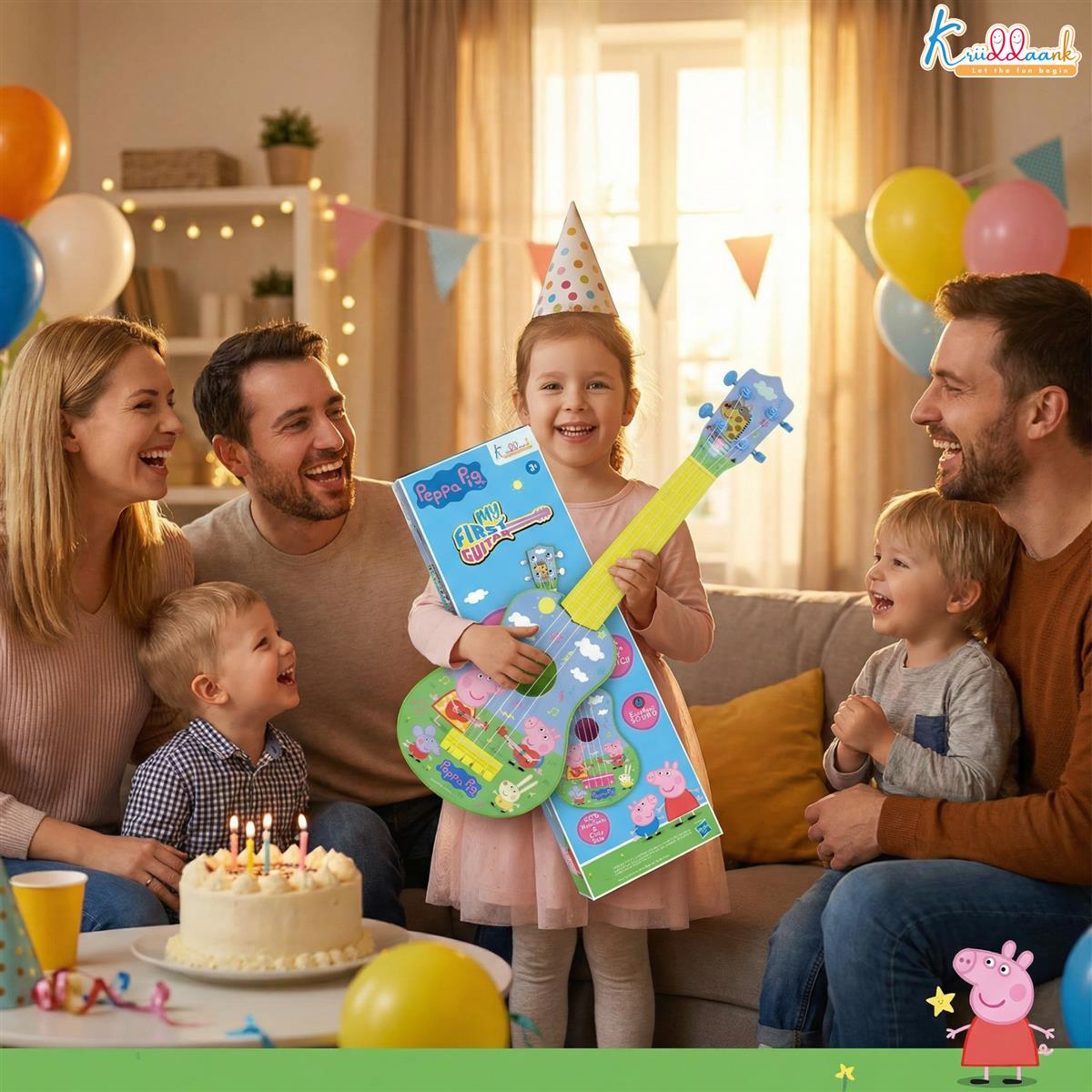 Hasbro Peppa Pig Theme Big Guitar for Kids - 4-String Musical Instrument Toy, Lightweight & Durable, Educational Learning Toy for Boys & Girls Ages 3+, Perfect Birthday Gift for Toddlers (Pink)