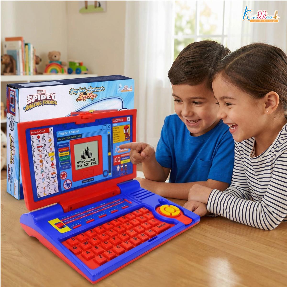 Spiderman Educational Laptop for Kids 3+ Years - Interactive Learning Toy with 20 Activities, Mouse Control, Alphabet & Number Games, Music & Melody - Marvel Superhero Theme, Red & Blue
