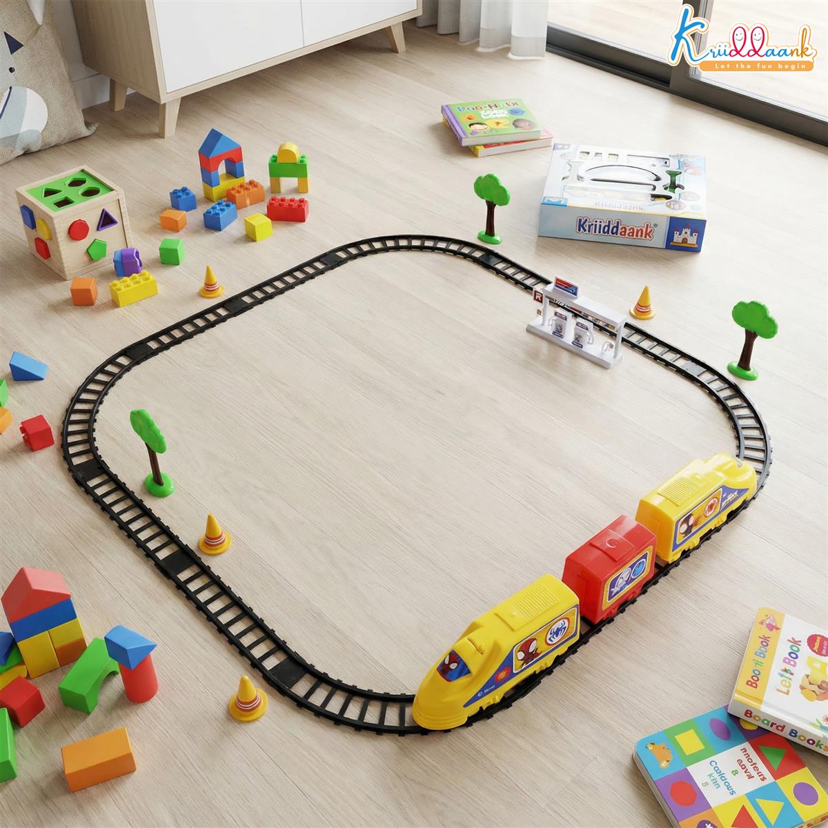 Kriiddaank Spiderman Bullet Train Set for Kids (Big) - 21 Pcs Easy-to-Assemble Tracks with Sound Effects - Educational Toy for Developing Motor Skills - Battery Operated Railway Set for Ages 3+