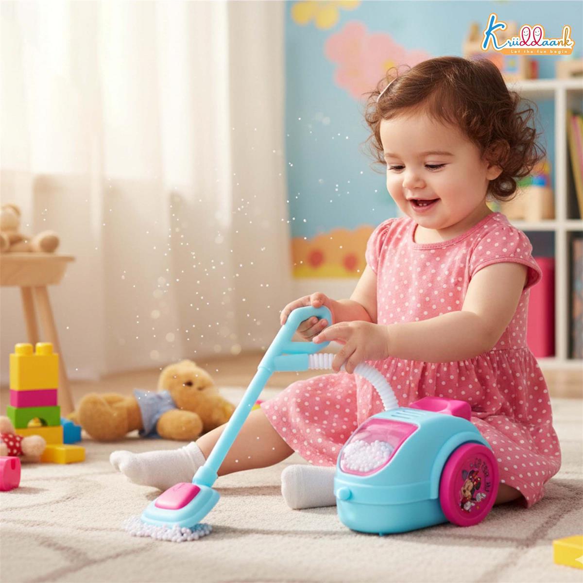 Minnie Mouse Theme Vacuum Cleaner Toy for Kids - Battery Operated Pretend Play Housekeeping Set with Lights - Early Educational Cleaning Toy for Girls & Boys Ages 3+ - Safe & Durable Pink Toy