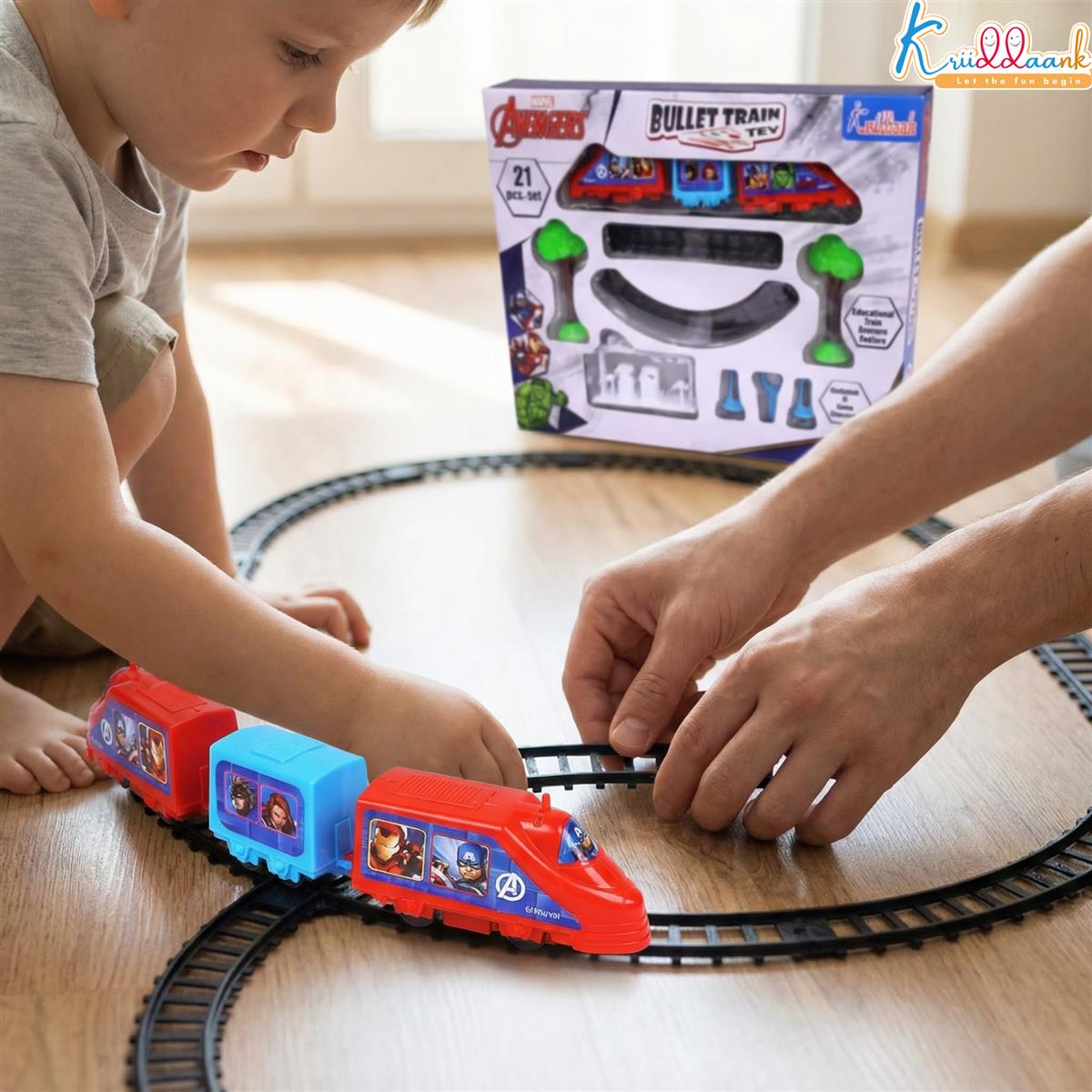 Kriiddaank Marvel Avengers 21-Piece Train Set - Infinity War Superhero Design, Battery Operated Educational Toy with Sound Effects & Easy-to-Assemble Tracks, Best Gift for Kids Ages 3+