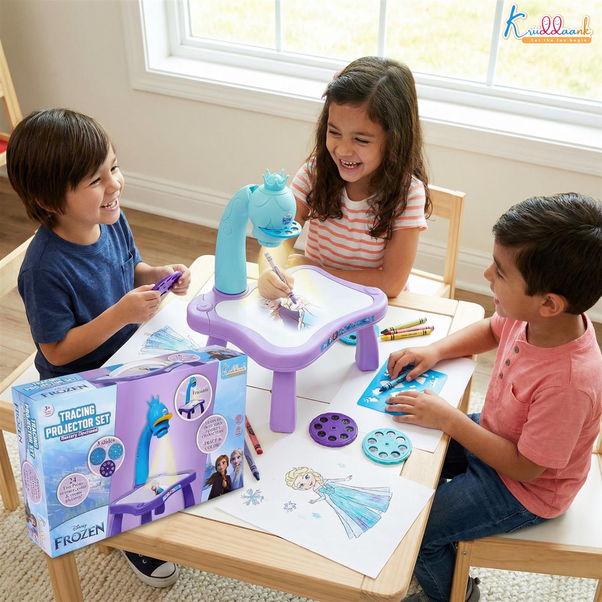 Kriiddaank Frozen Tracing Projector for Kids - Complete Art Drawing Projector Set with 24 Patterns, 3 Slides, Markers & Stencils - Creative Learning Toy for Boys & Girls 3+ Years, Turkish Blue
