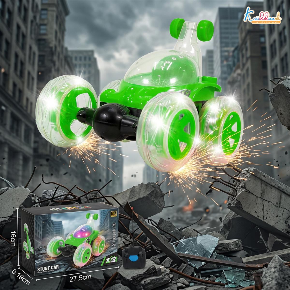 Kriiddaank Double-Sided RC Stunt Car - 360Â° Spin High-Speed Off-Road Monster Truck for Boys - Musical & Light-Up Remote Control Toy Car, Rechargeable Battery, Durable Diecast Build (Multicolor)