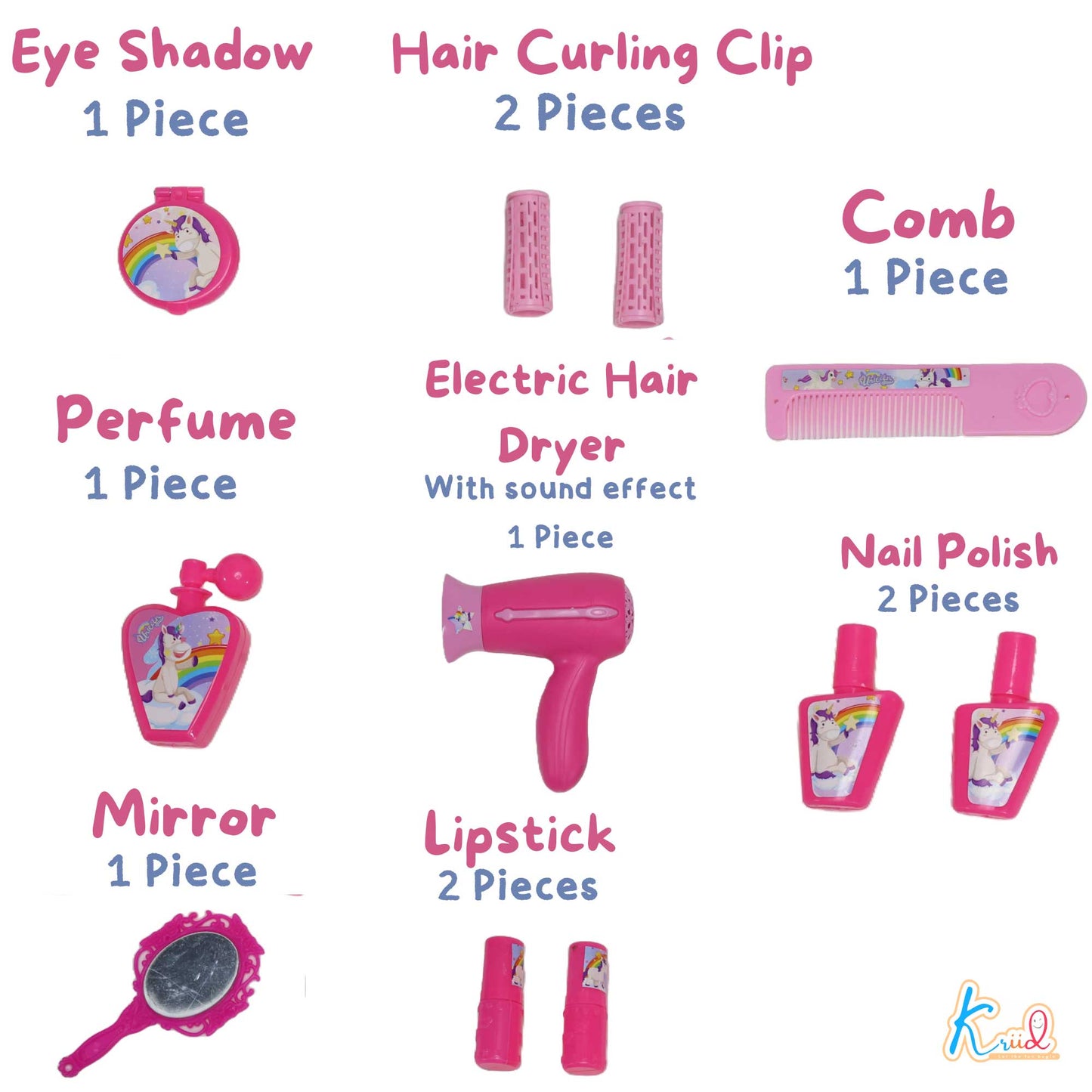 Kriiddaank BackpackDressingSet-UnicornThemeFantasy Beauty Kit for KidsUnicorn Dressing SetUnicorn Themed Beauty ToyRainbow Unicorn Beauty KitSparkle Unicorn Dressing Playset