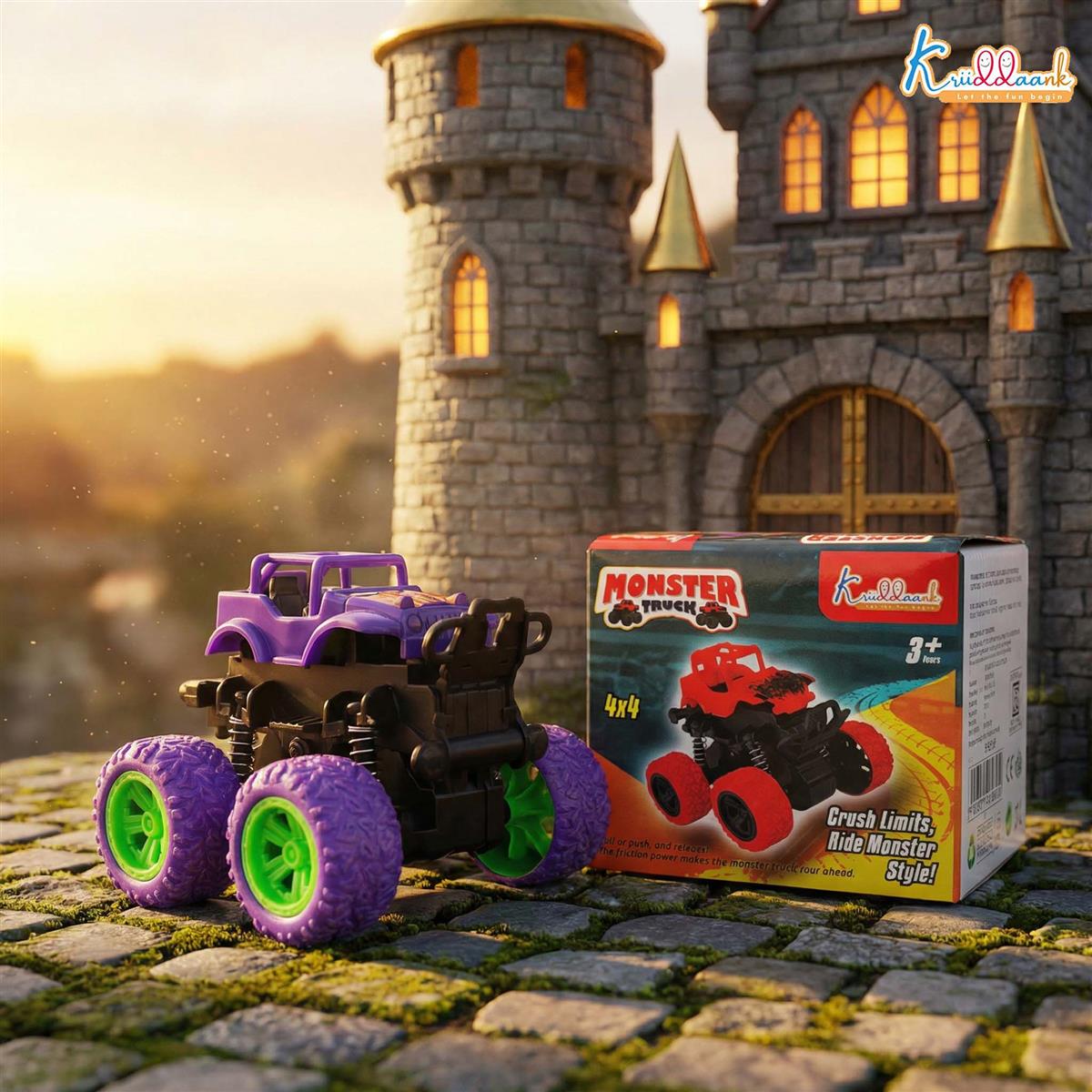Kriddaank 4x4 Monster Truck for Kids - Friction Powered Stunt Car with 360Â° Spin Action - Durable Alloy & Non-Toxic 4WD Toy - Ideal Gift for Boys & Girls 3-7 Years Old (Multicolor)