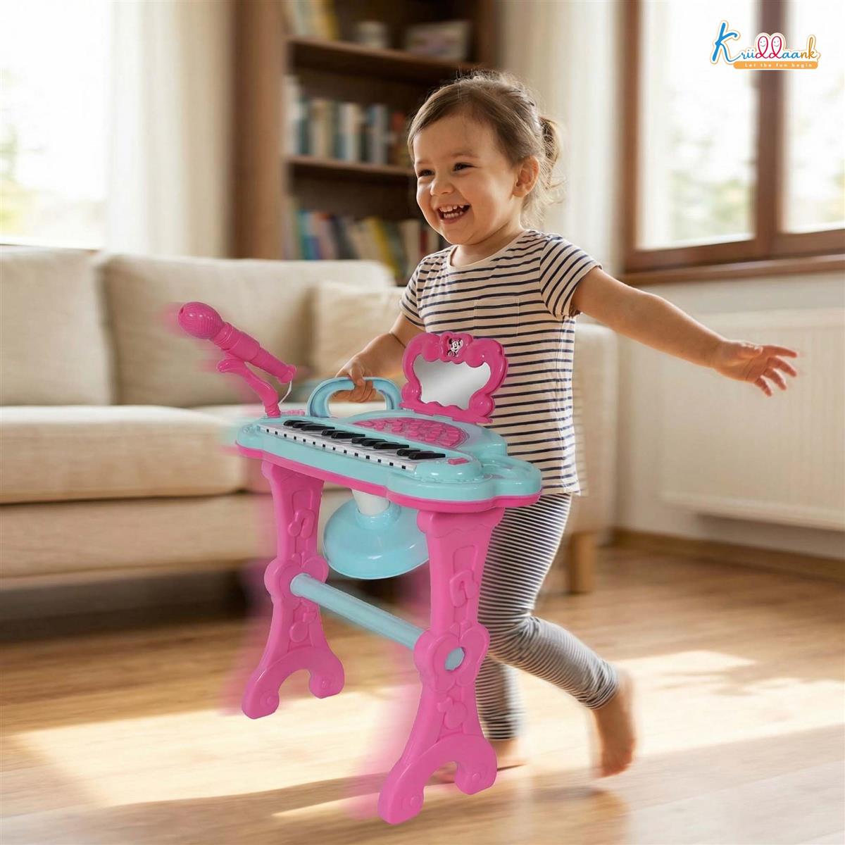 Minnie Mouse Little Pianist Keyboard for Girls â€“ Musical Toy with Microphone, Stool & Dress-Up Accessories â€“ 25 Inbuilt Tunes, Karaoke Mode, Battery/USB Powered â€“ Educational Gift for Kids 3+ Years