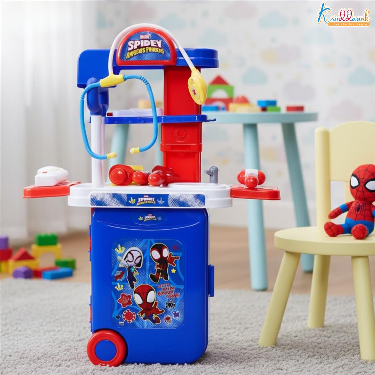 Kriiddaank Spiderman Theme Doctor Set for Kids - 9 Pcs Medical Equipment Trolley with Lights, Spidey-Inspired Role Play Toy, Heroic Doctor Kit for Boys & Girls 3+ Years, Portable Educational Playset
