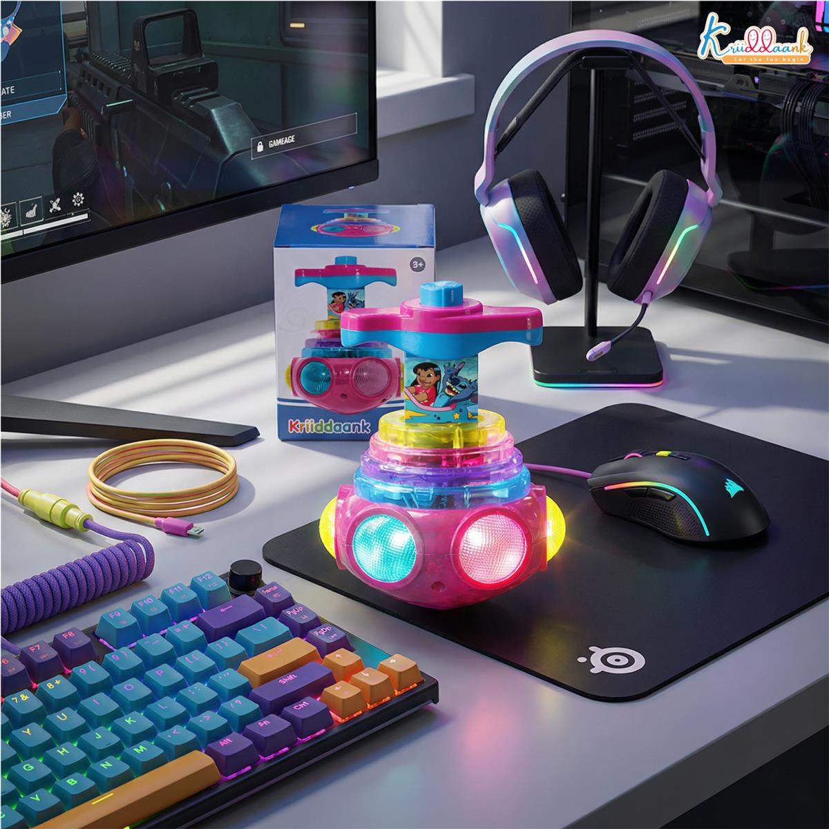 Stitch Dizzy Glow Top - LED Light & Music Spinning Top Toy for Kids, Magic Stitch Spinner Musical Lattoo with 360Â° Rotation, Fun Sound Effects & Flashing Lights for Boys & Girls, Ages 3+ Years