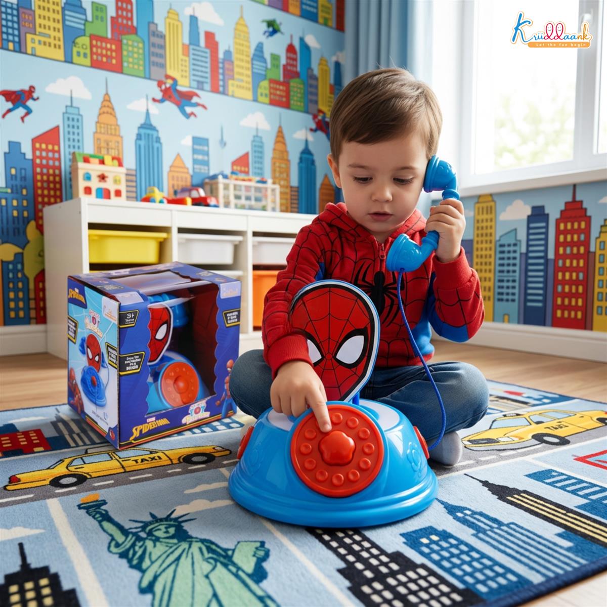 Kriiddaank Spiderman Talking Telephone Toy for Kids, Musical Pretend Play Landline Phone with Ringing Sound & Music, Interactive Learning & Educational Toy for Toddlers Boys & Girls Age 3+