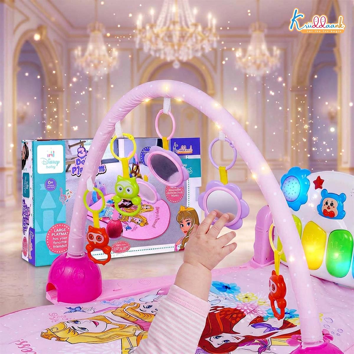 Disney Princess Theme Musical Baby Gym with Piano Keyboard, Lights & Hanging Rattles - Activity Play Mat for Infants & Toddlers (0-3 Years) - Pink