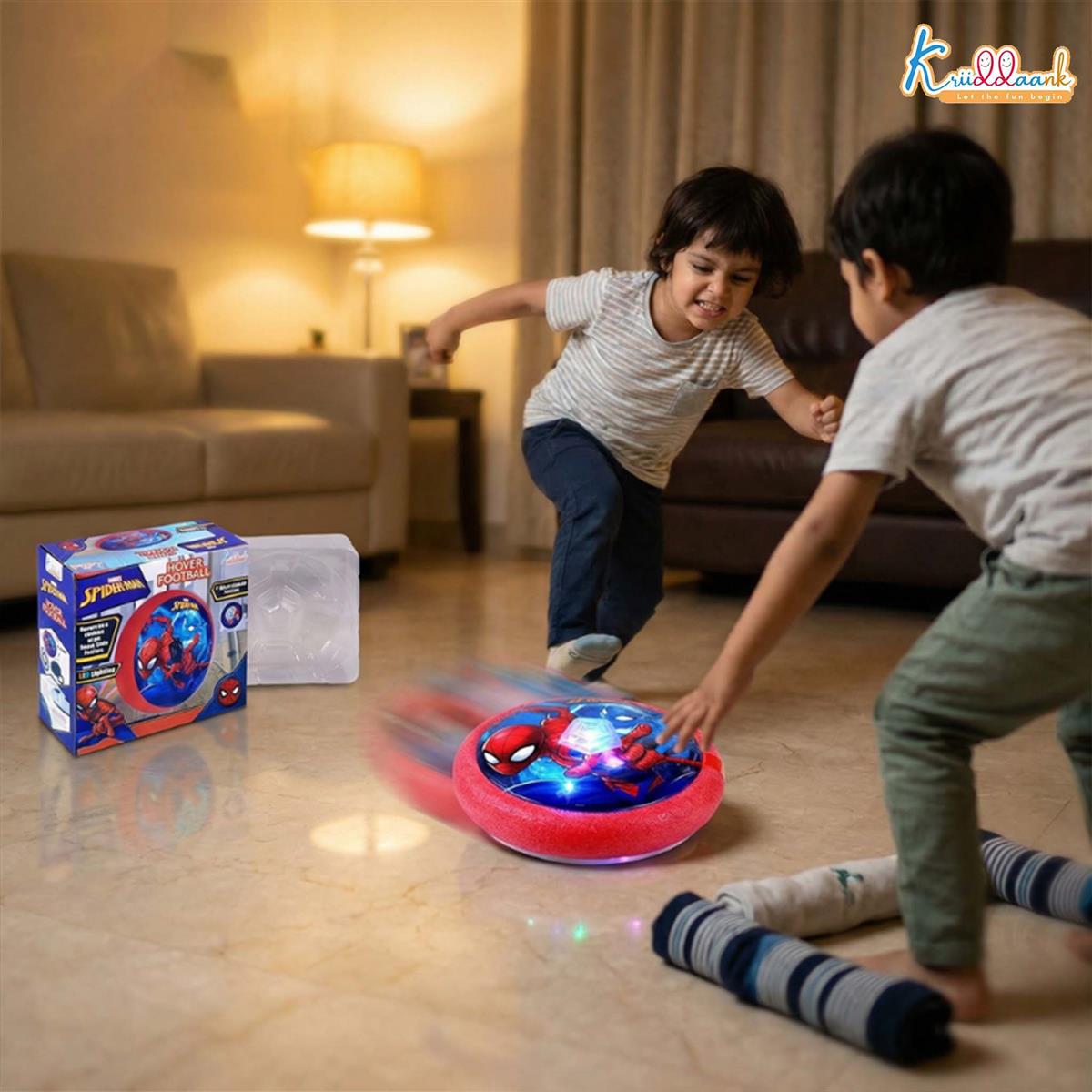 Spiderman Hover Football Toy for Kids - Air Power Indoor Soccer Ball with LED Lights & Soft Foam Bumper - Safe Floor Glider for Home Play - Superhero Themed Birthday Gift for Boys and Girls 3+