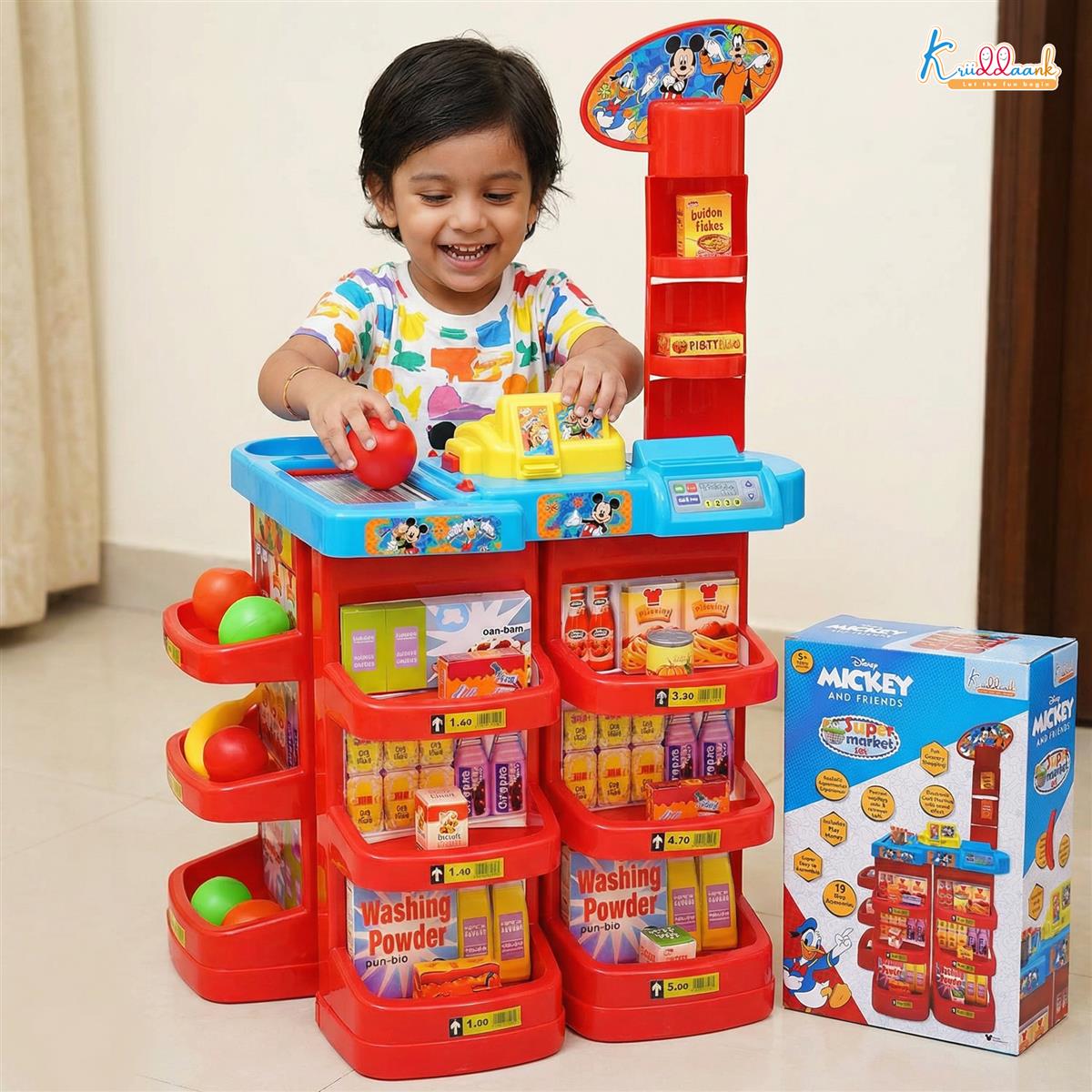 Disney Mickey Mouse Super Market Interactive Grocery Store Playset for Kids 5+ - Electronic Cash Register with Sound, Conveyor Belt, Play Money & 19 Shop Accessories - Educational Toy, Red