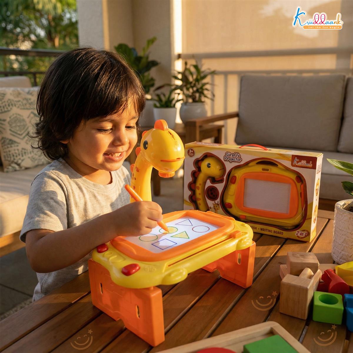 Kriiddank Giraffe Toy Projector Drawing Set for Kids - 2-in-1 Art Table & Writing Board with 24 Patterns, 3 Slides, Markers & Eraser - Educational Creative Tracing Toy for Boys & Girls 3+ Years