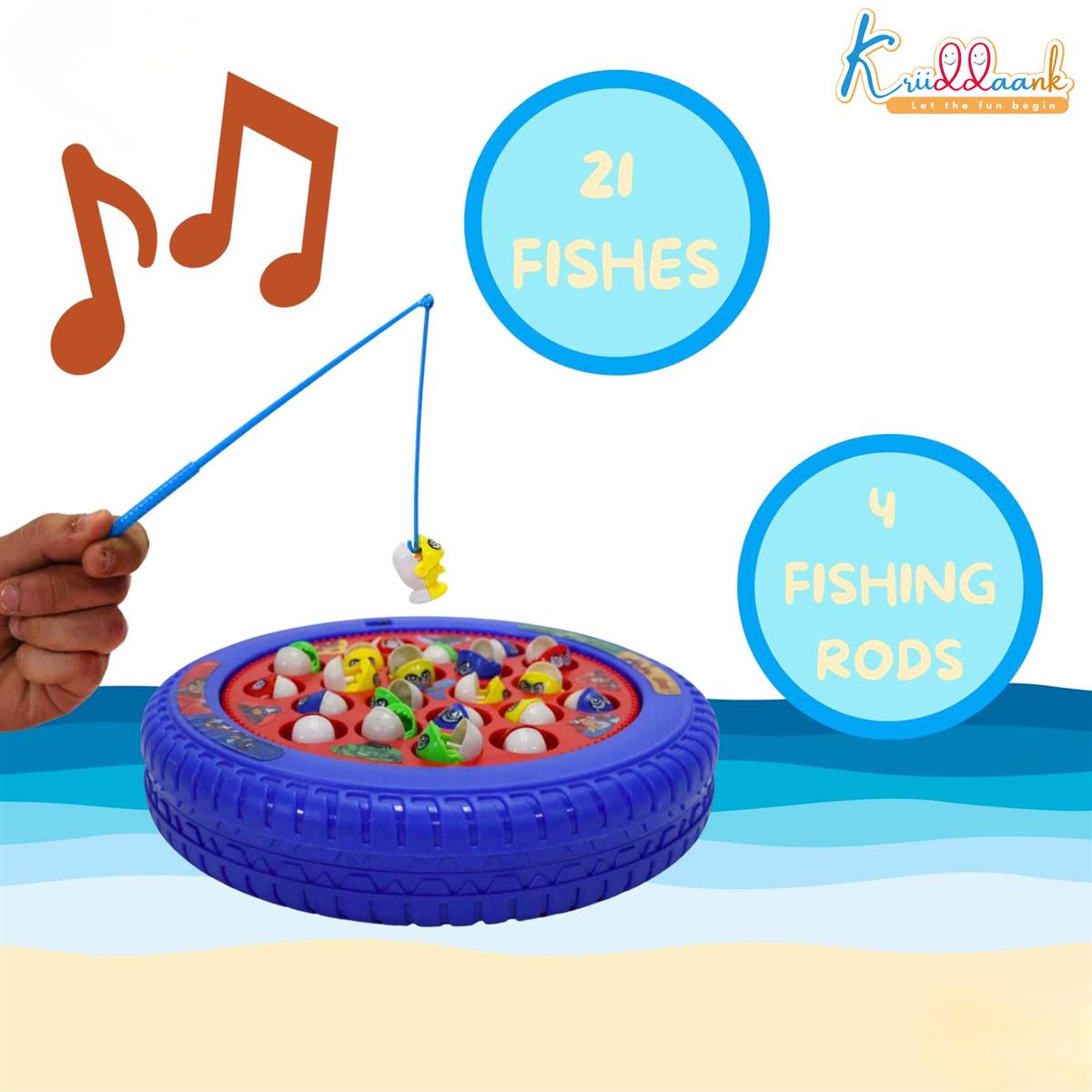 Kriiddaank Marvel Avengers Musical Fishing Game for Kids, Battery Operated Rotating Board with 21 Fishes & 4 Poles, Interactive Educational Toy for Boys & Girls Ages 3+, Red