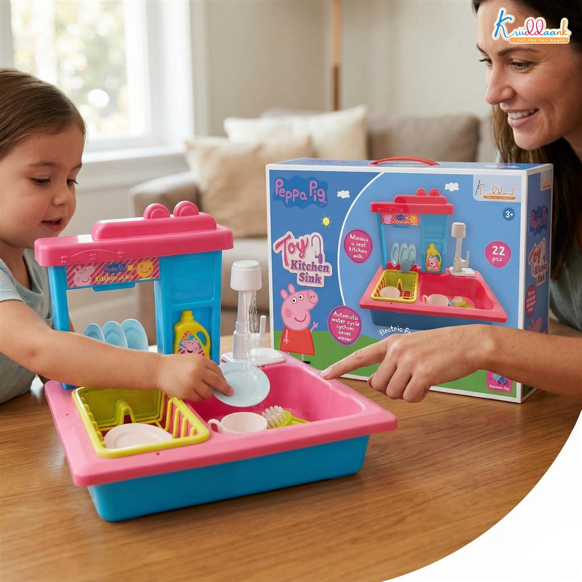 Hasbro Peppa Pig Kitchen Toy Set for Girls with Electric Running Water Sink, Electronic Kettle with Lights & Sounds, 22 Pcs Pretend Play Cooking & Baking Playset, Ideal Gift for Kids Ages 3+
