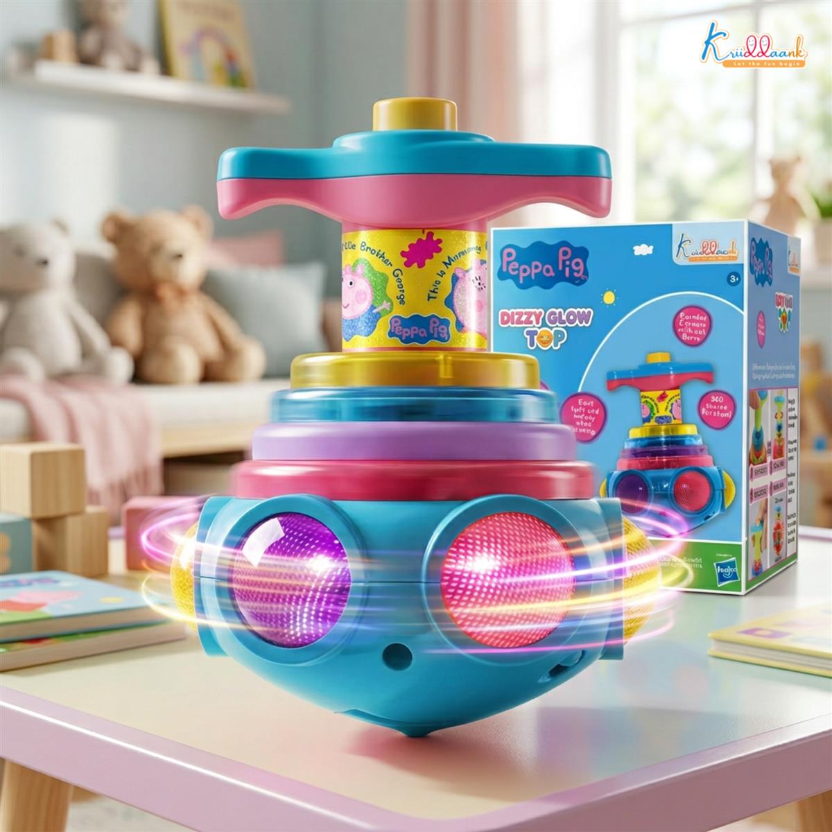 Peppa Pig Dizzy Glow Top - Musical Spinning Top Toy with LED Flashing Lights, 360 Degree Rotation Magic Spinner Lattoo for Kids Boys & Girls, Easy Twist & Play, 3+ Years (Pink)