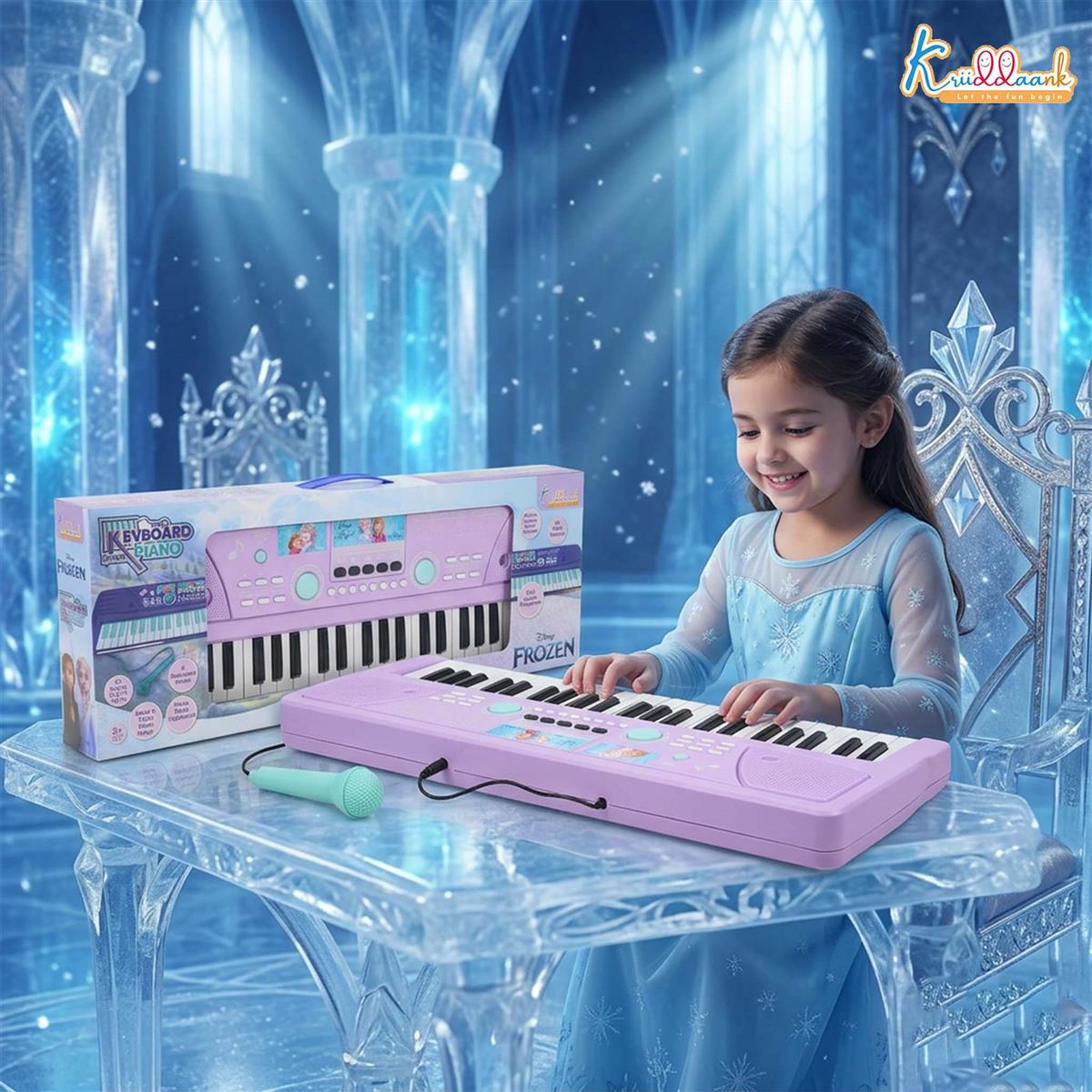 Frozen Keyboard Piano for Kids with 50 Keys, 49 Organ Scale Keys, Microphone, 16 Rhythms, 8 Instrument Sounds & USB Power - Educational Musical Toy for Boys & Girls 3+ Years (Turkish Blue)