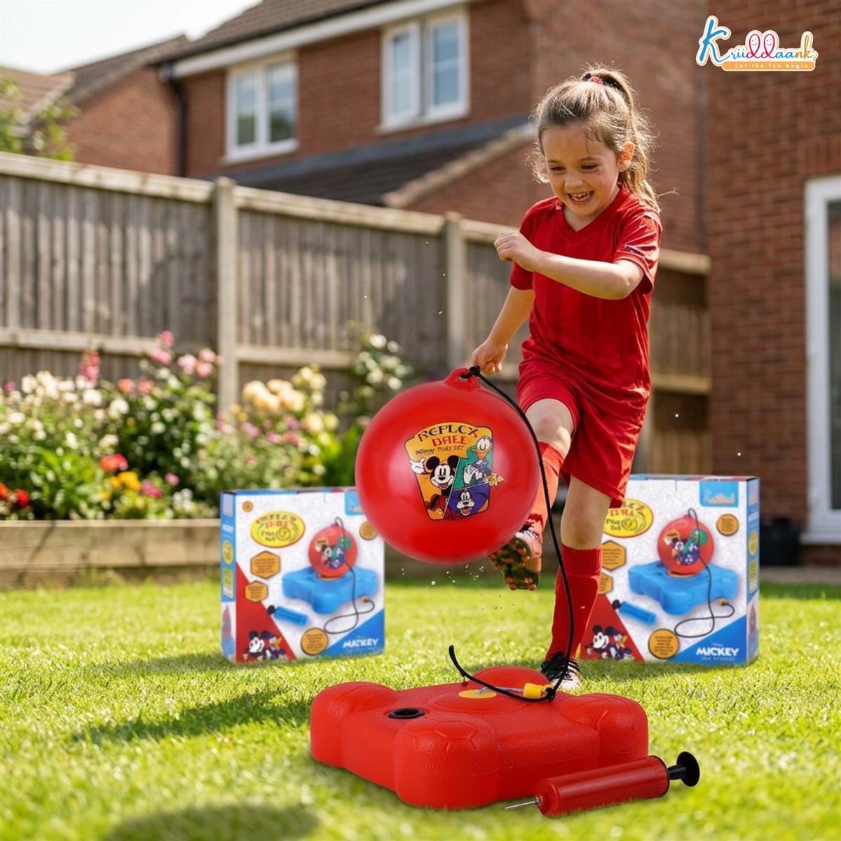 Disney Mickey Reflex Soccer Ball Set for Kids - Solo Football Training Kit with Recoil Action Rebound Ball, Indoor & Outdoor Sports Game for Boys & Girls Aged 3+ Years, Red