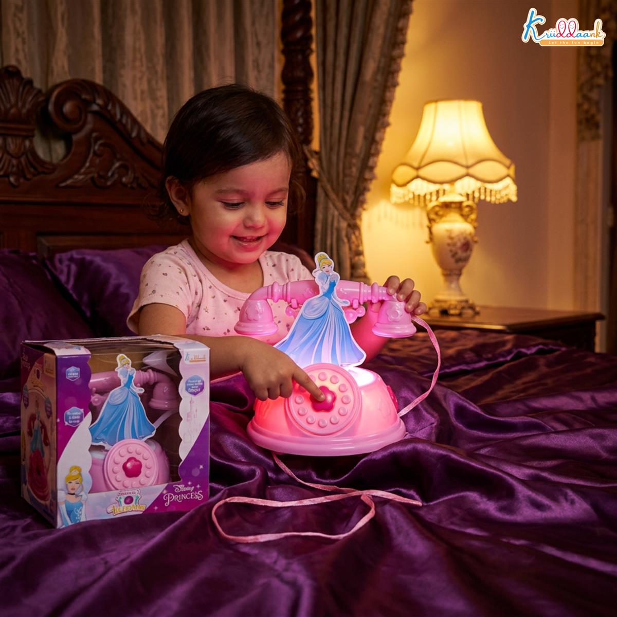 Kriiddaank Princess Talking Telephone Toy - Interactive Pretend Play Landline Phone with Music & Sounds for Girls 3+ Years - Pink Educational Electronic Toy - Ideal Birthday Gift for Kids