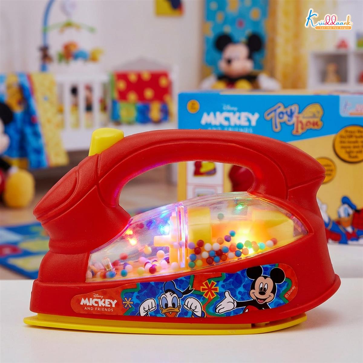 Kriiddaank Mickey Mouse Theme Pretend Play Iron Toy for Kids with Lights and Sound, Educational Role Play Household Toy for Toddlers (3+ Years), Red - Battery Operated