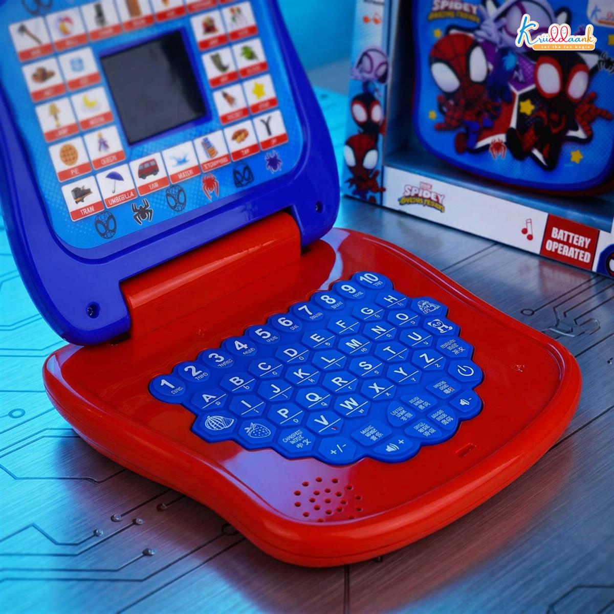 Spiderman Educational Learning Laptop Toy for Kids with LED Display & Music, Preschool Computer for Boys & Girls 3+ Years, ABC Alphabet & Number Learning, Blue & Red