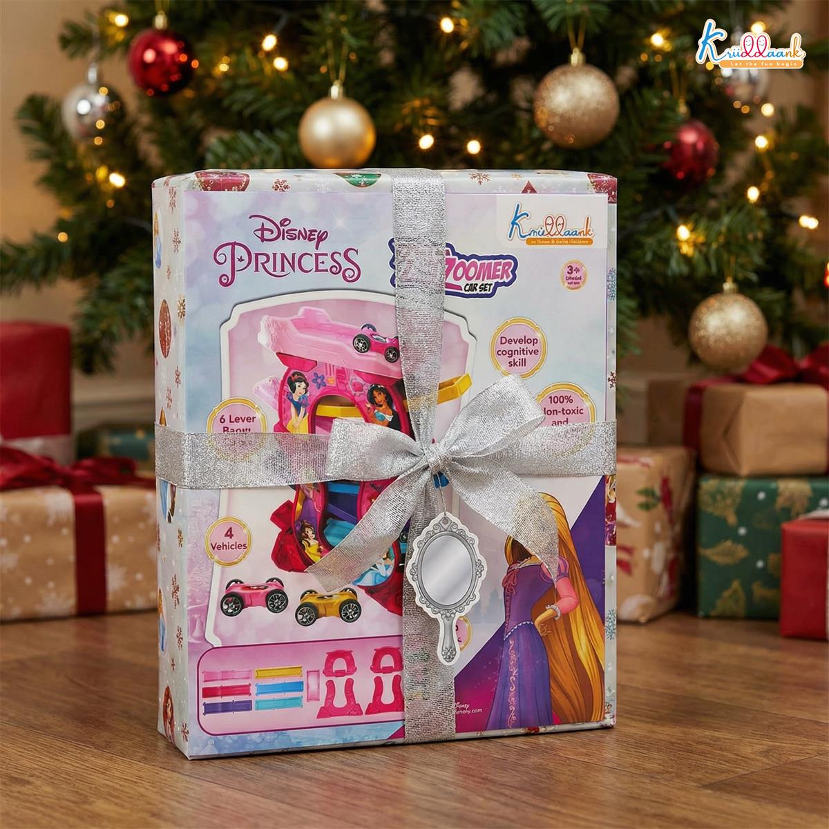Princess Zig Zag Zoomer Ramp Racer Car Track for Toddlers - 15 Piece 6-Level Lever Toy with 4 Mini Vehicles, Non-Toxic Pink Race Track Playset for Girls 3+ Years Old