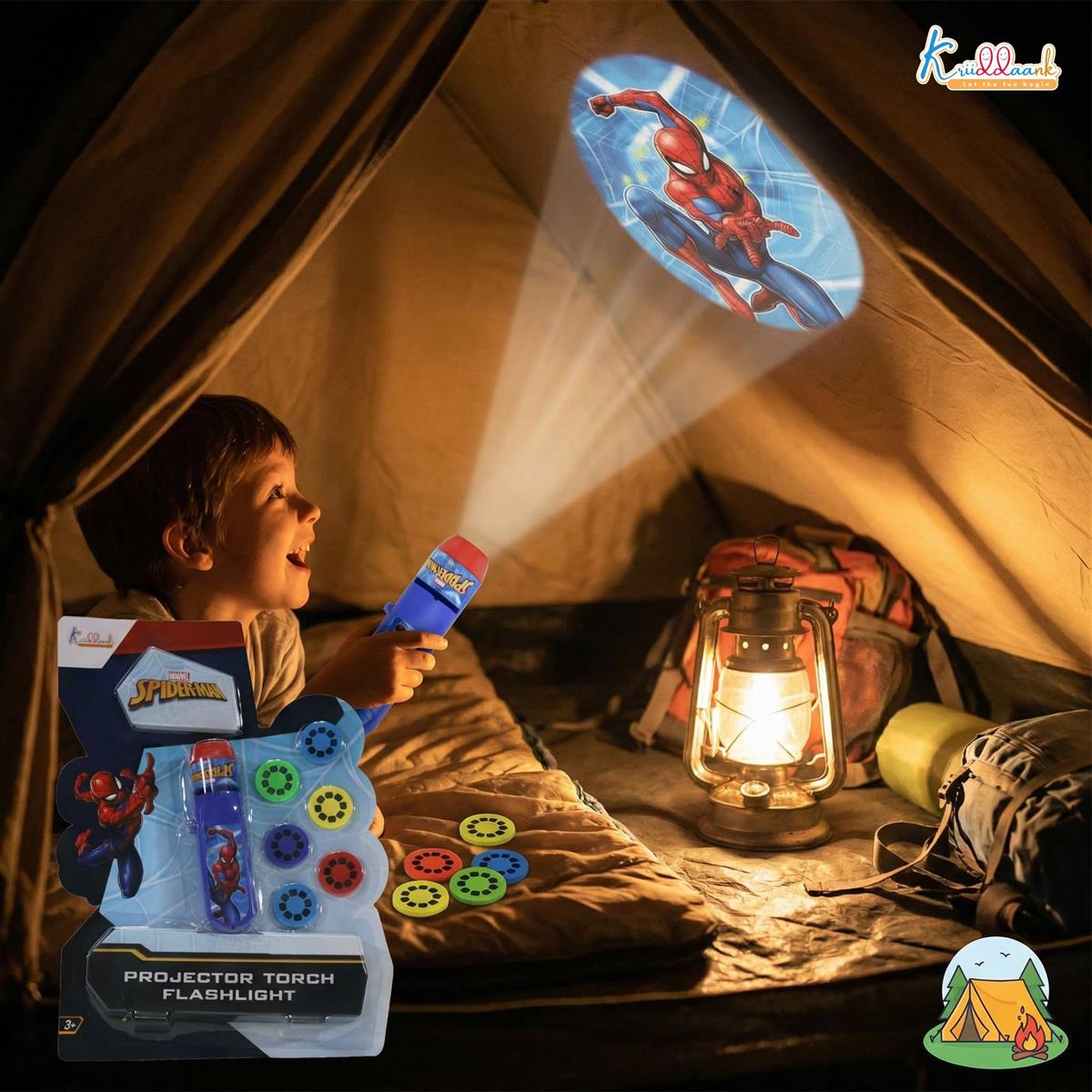 Spiderman Handheld Projector Torch & Drawing Set for Kids, Battery Operated Marvel Heroes Flashlight with 3 Slides, 24 Patterns, Stencils & Markers, Educational Creative Tracing Toy for Boys 3+