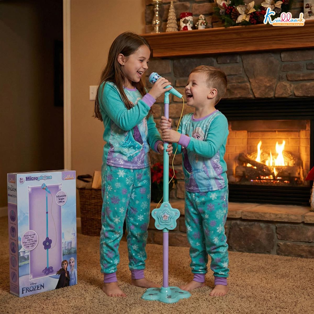 Kriiddaank Frozen Theme Karaoke Microphone with Adjustable Stand for Kids - Elsa & Anna Portable Wireless Singing Toy, Bluetooth & USB Connectivity, Educational Music Toy for Girls & Boys Ages 3+