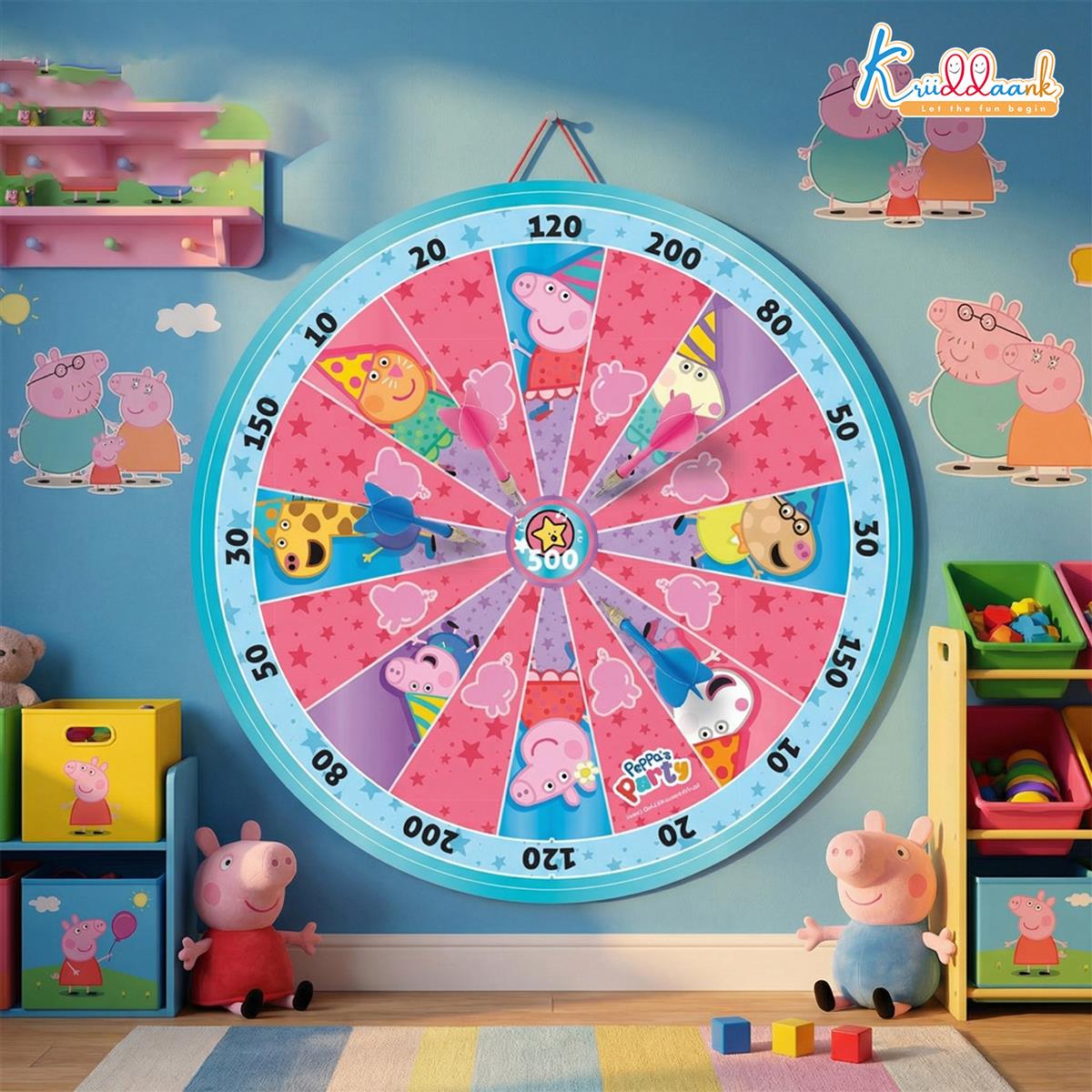 Kriiddaank Peppa Pig 2-in-1 Dartboard & Ludo Game for Kids - Safe Magnetic Indoor Target Game with Darts - Double-Sided MDF Board for Focus & Coordination - Perfect Birthday Gift for Boys & Girls