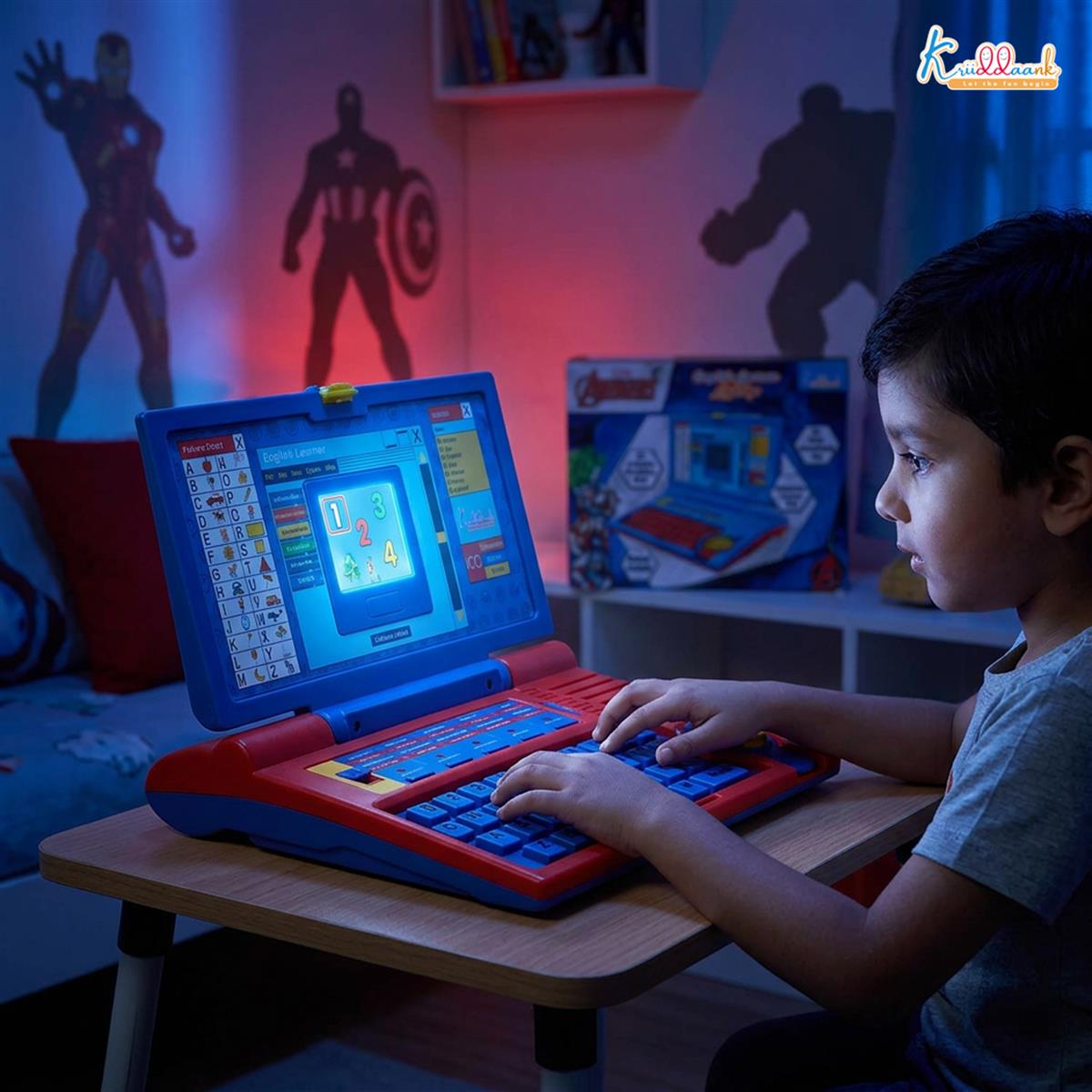 Kriiddaank Avengers Educational Laptop for Kids, 20 Learning Activities for 3+ Year Old Boys, Interactive Toy for Alphabet, Numbers, Math, Music & Logic, Memory Skill Development, Red