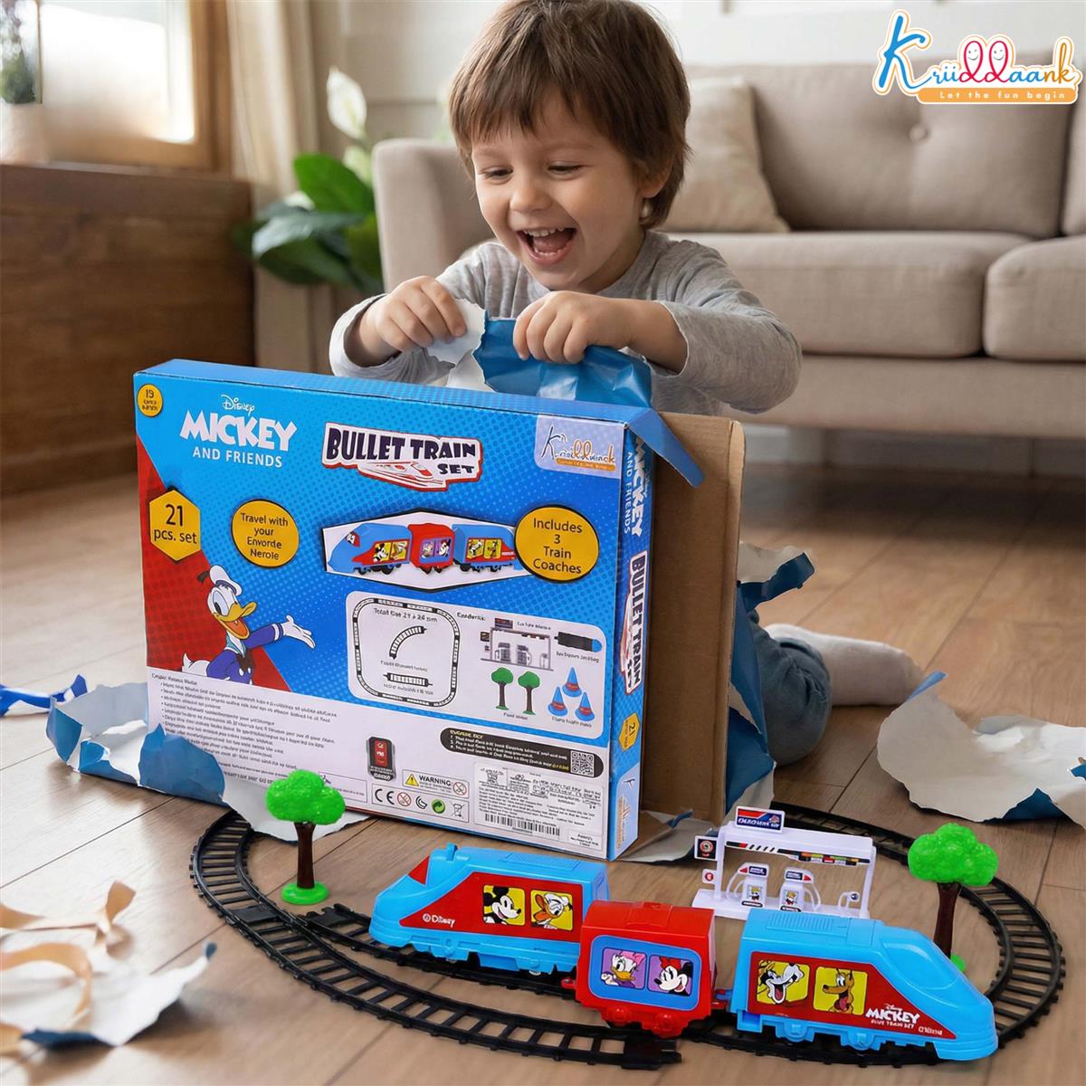 Kriiddaank Mickey Mouse Big Bullet Train Set for Kids (21 Pcs) - Educational Toy with Easy-to-Assemble Tracks & Sound Effects - Battery Operated Learning Toy for Boys & Girls, 3+ Years